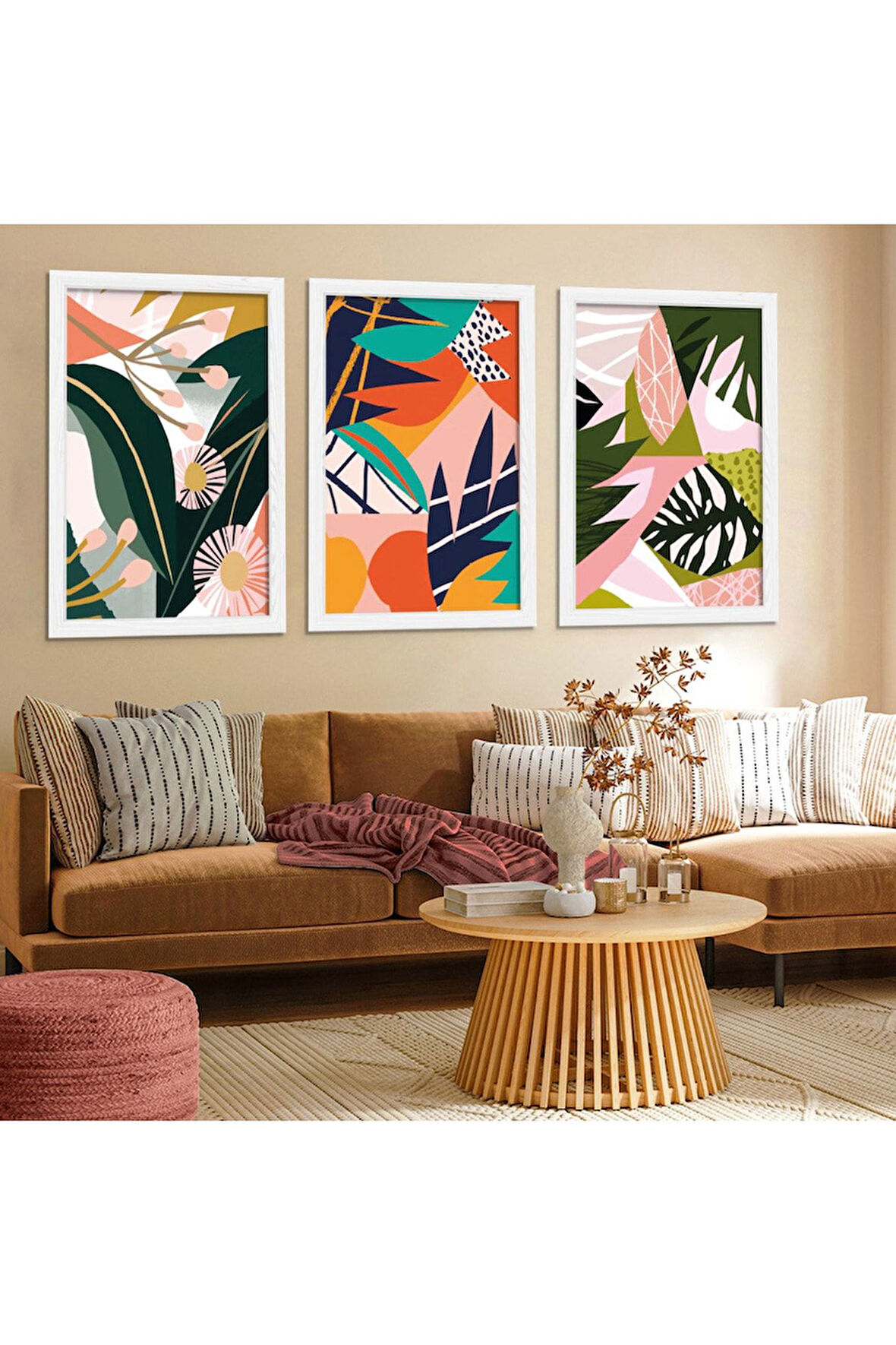 Beyaz Ahşap Çerçeveli Renkli Tablo