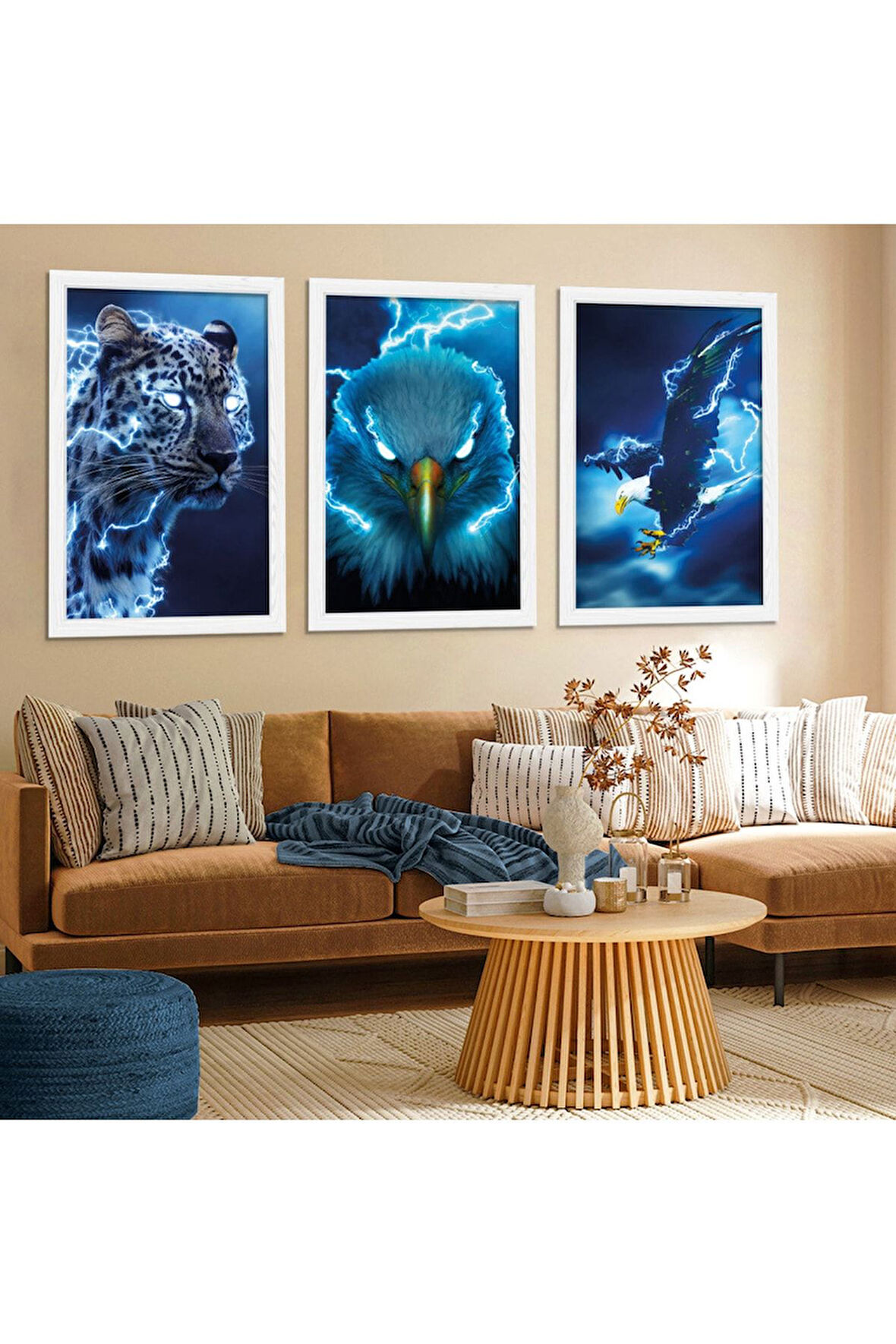 Beyaz Ahşap Çerçeveli Hayvanlar Alemi Tablo