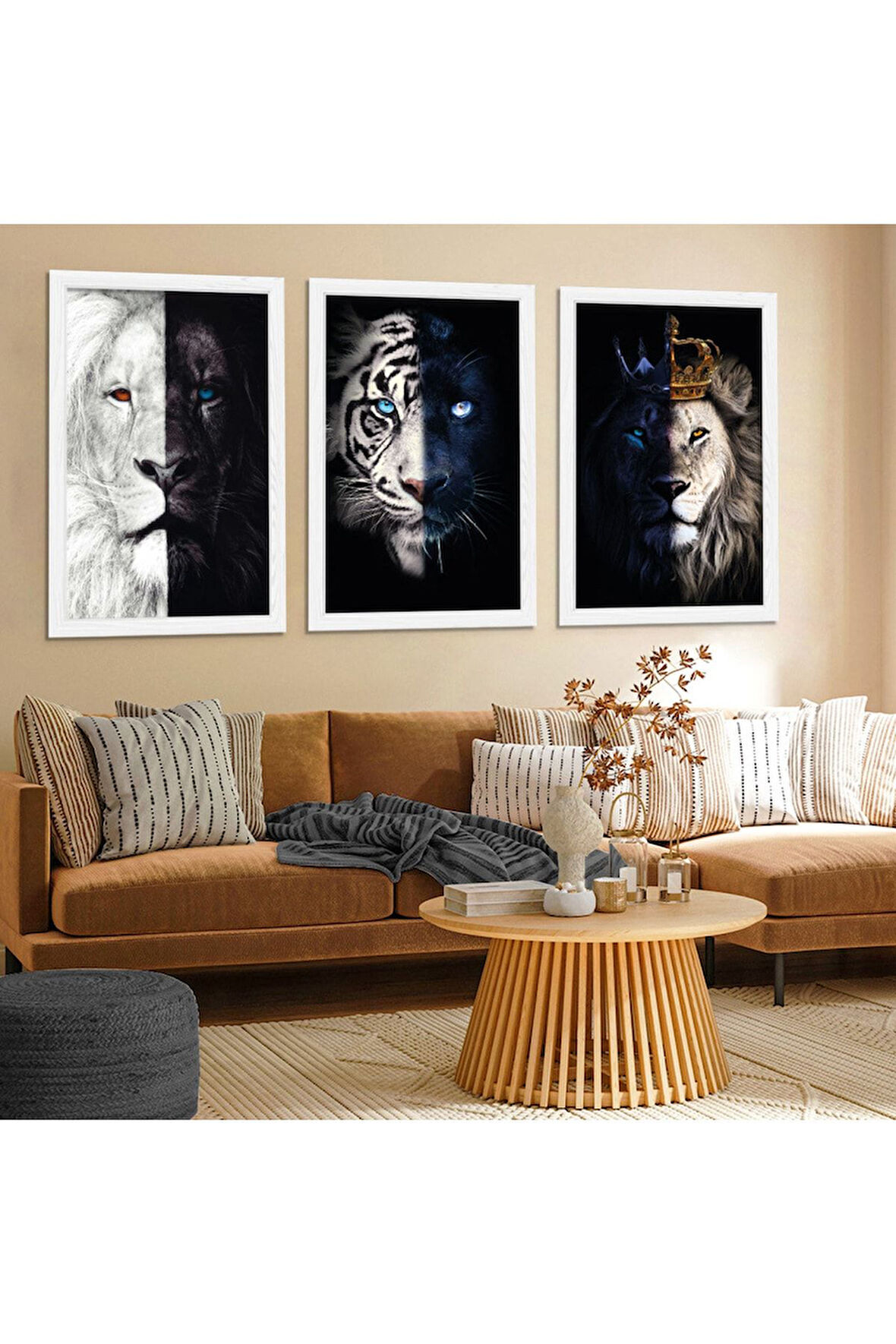 Beyaz Ahşap Çerçeveli Hayvanlar Alemi Tablo