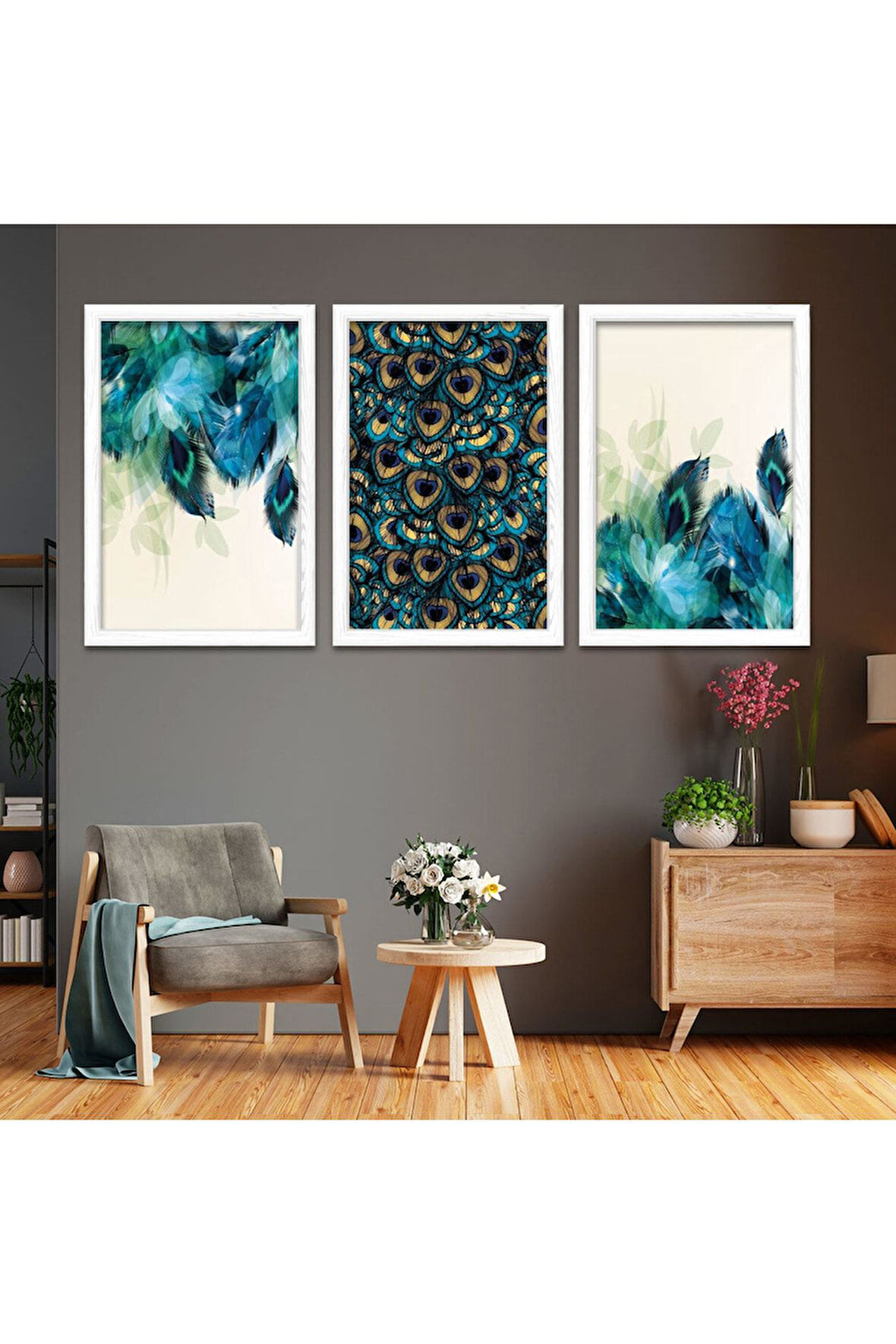 Siyah Ahşap Çerçeveli Mavi Renk Modern Tablo