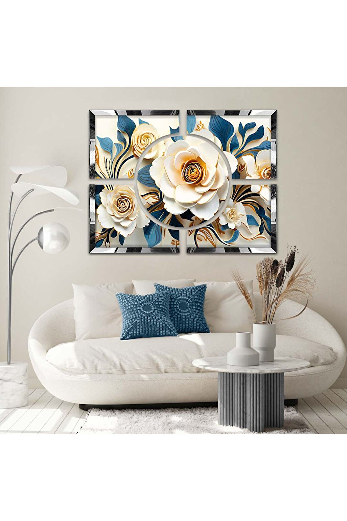 ÇİÇEK DESEN PLEKSİ KENAR TABLO SETİ