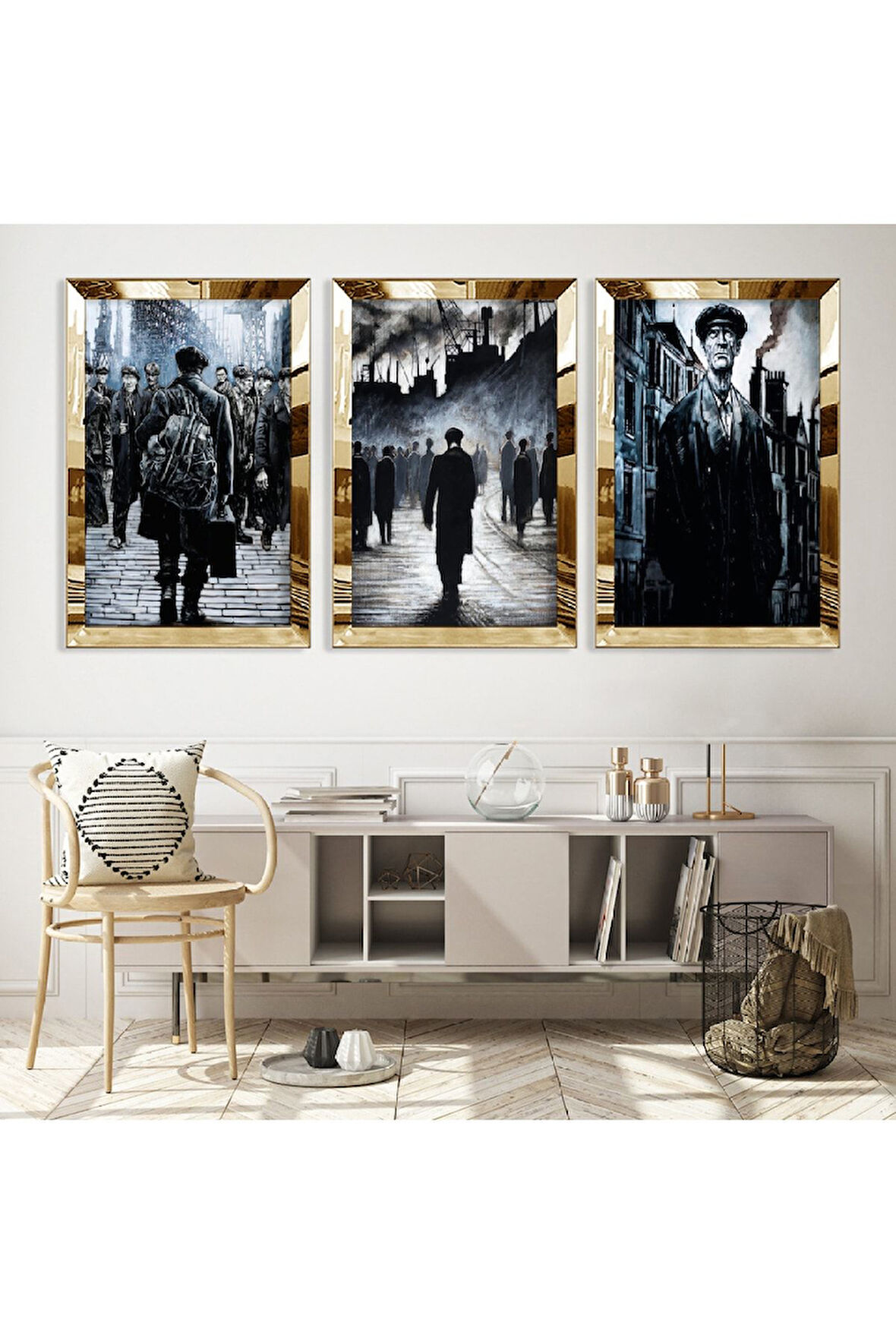 Gümüş Aynalı Pleksi Çerçeveli Işçi Emek Üçlü Mdf Tablo Seti