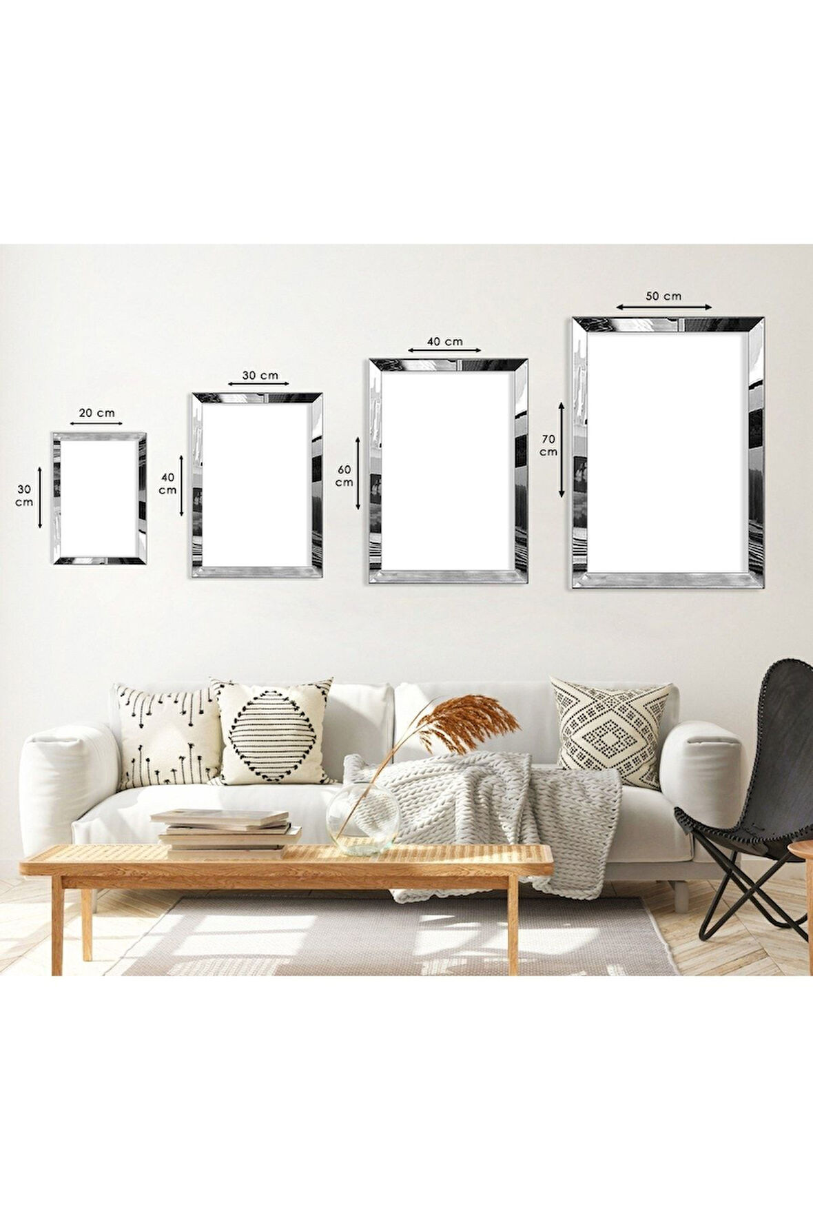 Gümüş Aynalı Pleksi Çerçeveli Minimalist Üçlü Soyut Desen Üçlü Mdf Tablo Seti