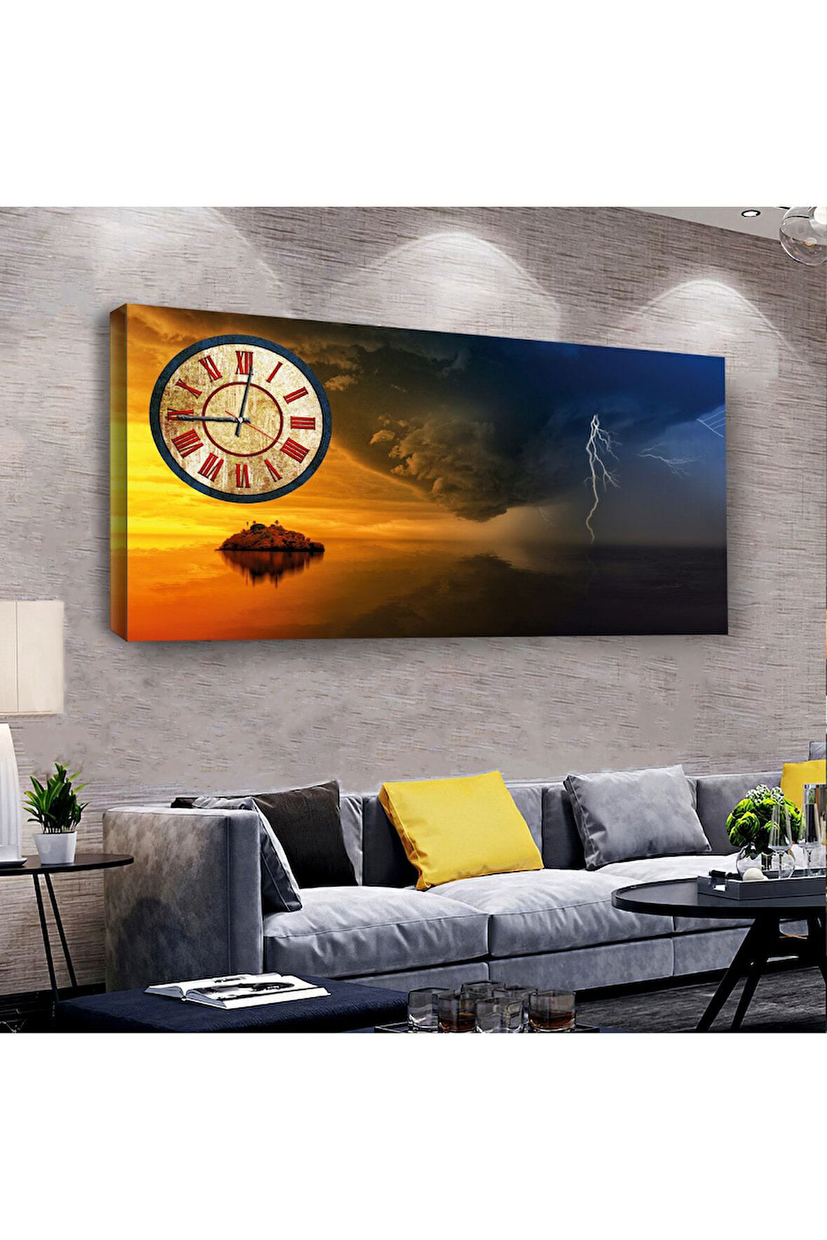 Gökyüzü Manzara 120 X 60 Saatli Kanvas Tablo