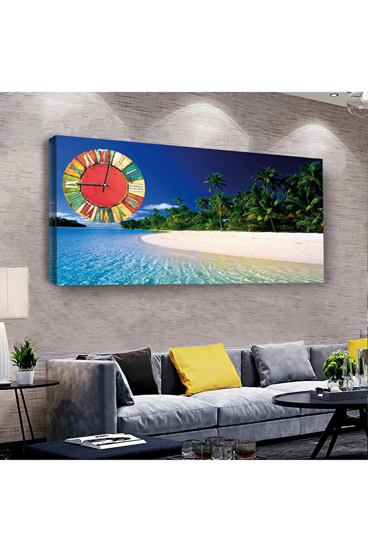 Okyanus Kenarı Manzara 120 X 60 Saatli Kanvas Tablo