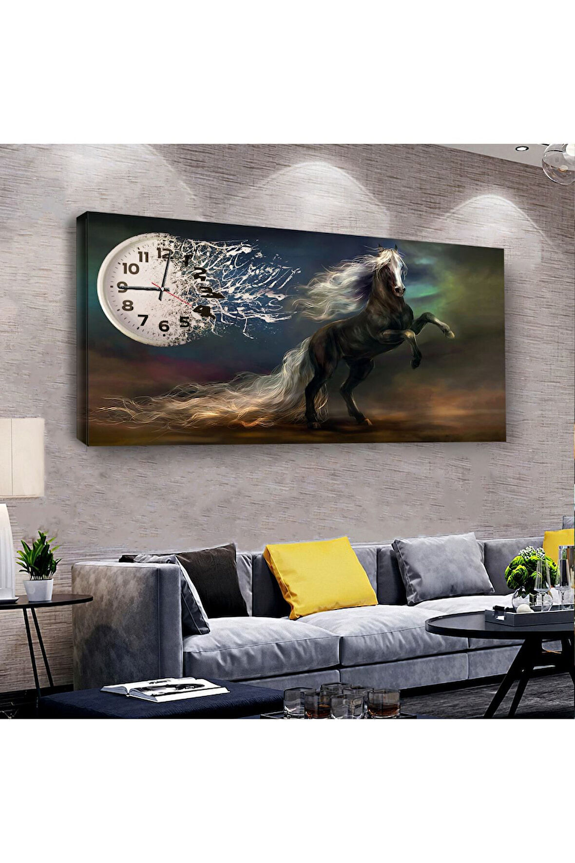 At Şahlanış 120 X 60 Saatli Kanvas Tablo