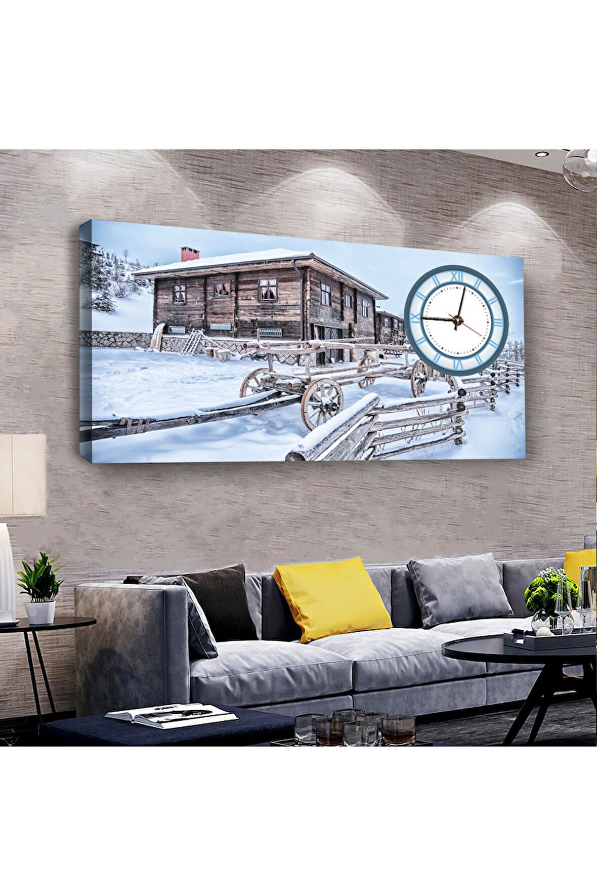 Kış Manzara 120 X 60 Saatli Kanvas Tablo