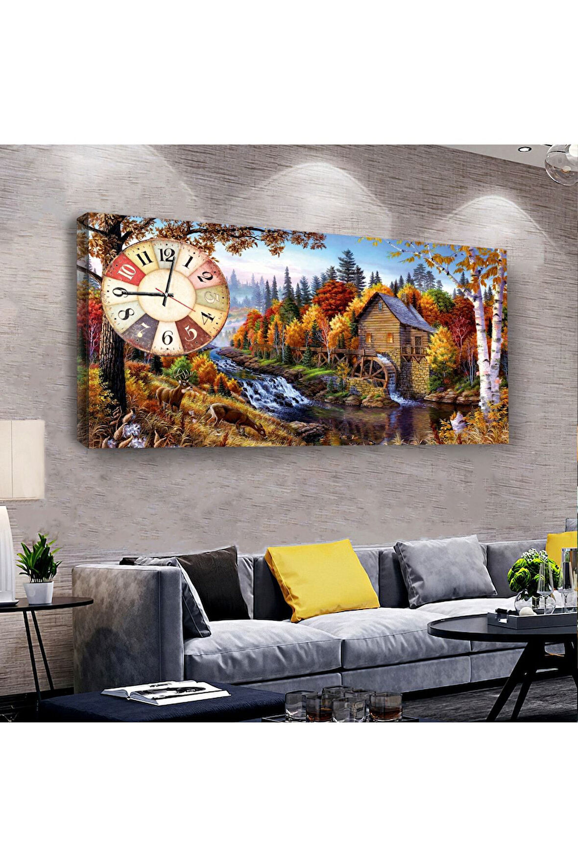 Yağlı Boya Görünümlü Resim 120 X 60 Saatli Kanvas Tablo
