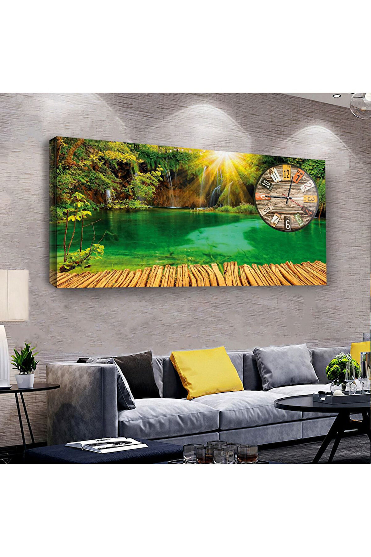 Nehir Kenarı Manzara 120 X 60 Saatli Kanvas Tablo