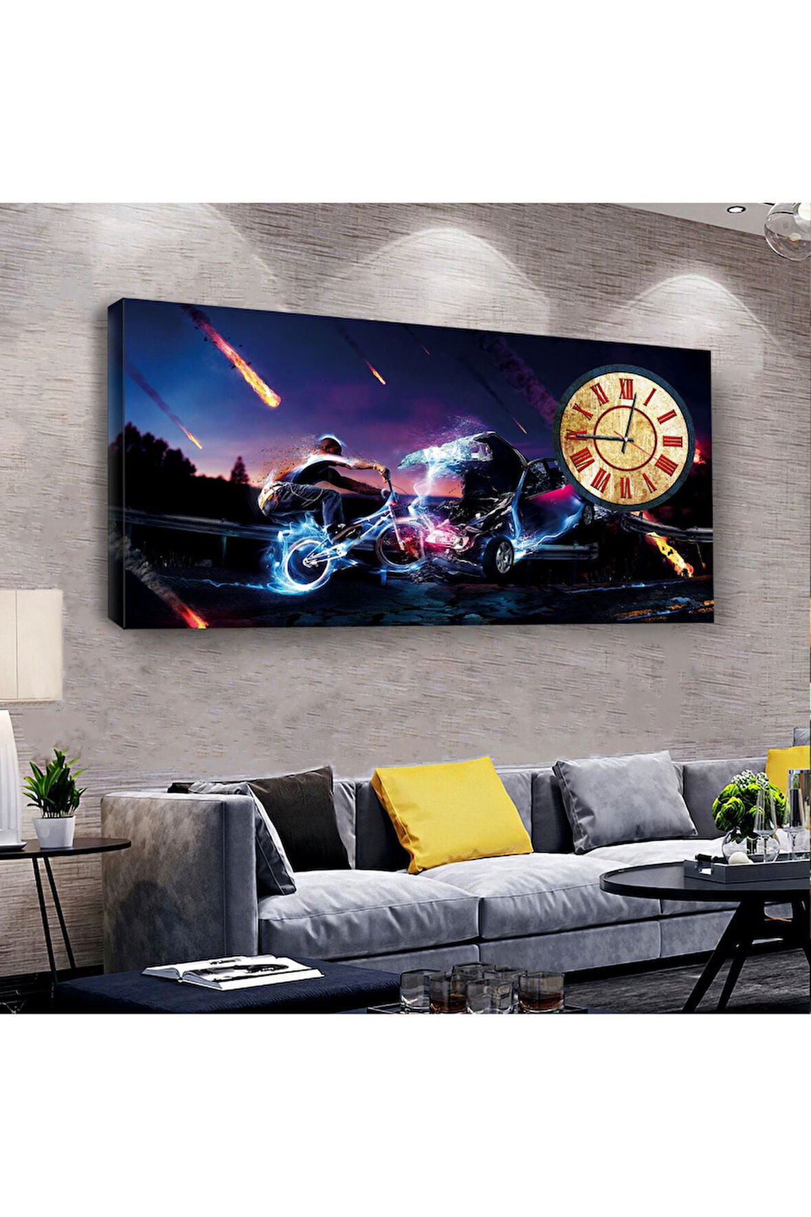 Meteor Yağmuru 120 X 60 Saatli Kanvas Tablo