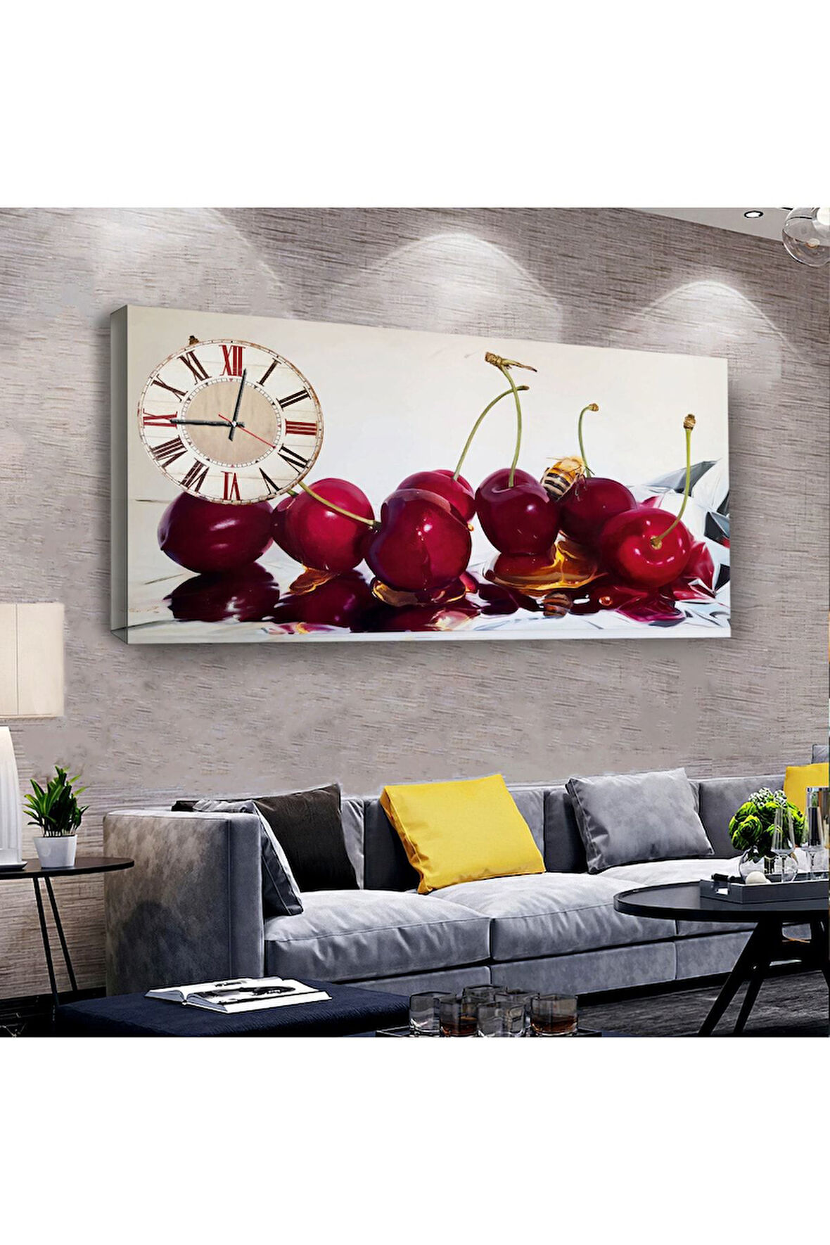 Kiraz Meyve 120 X 60 Saatli Kanvas Tablo