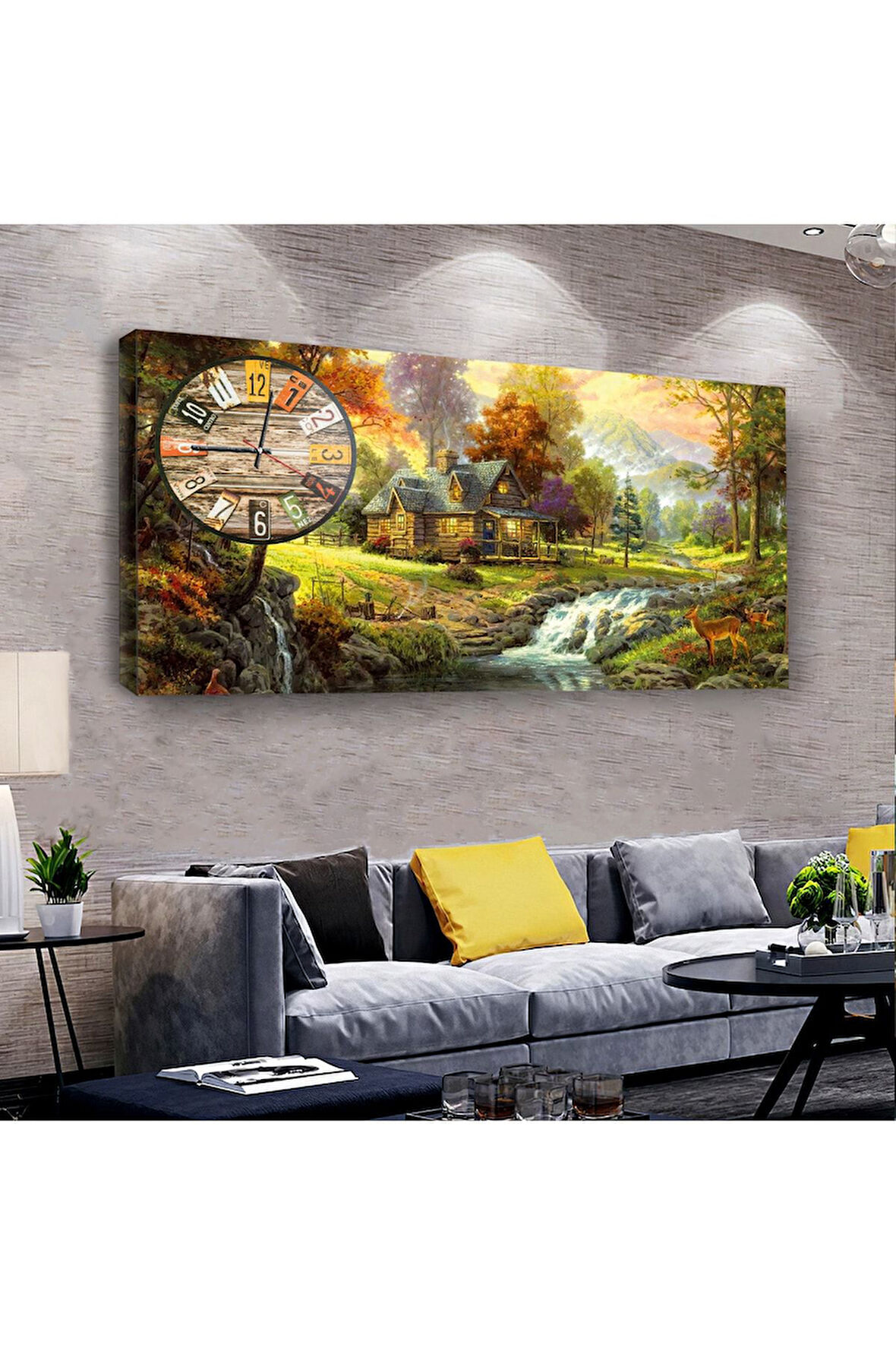 Yağlı Boya Görünümlü Resim 120 X 60 Saatli Kanvas Tablo