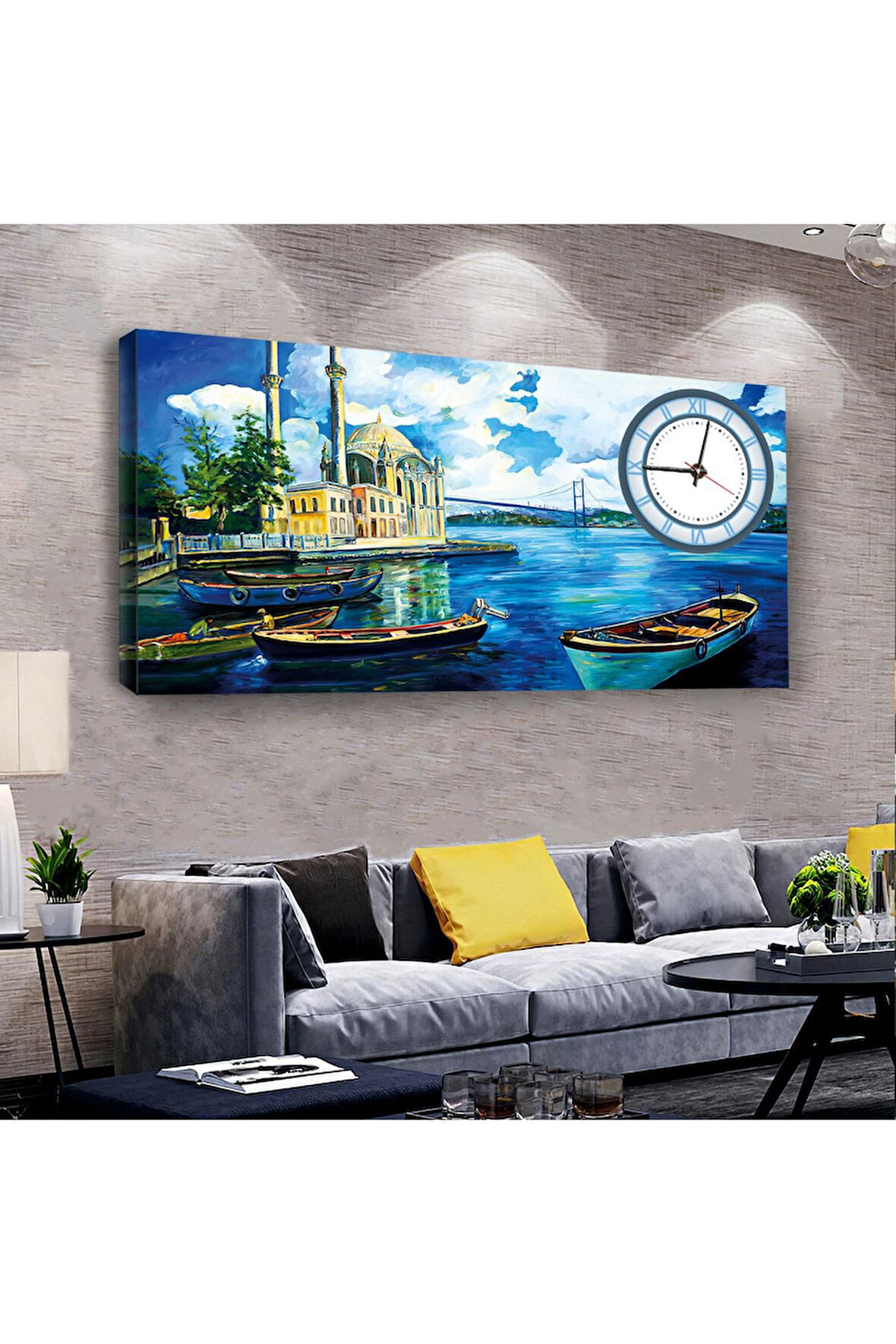 Istanbul Ortaköy 120 X 60 Saatli Kanvas Tablo