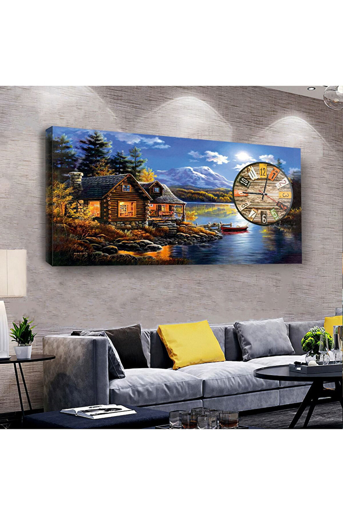 Manzara 120 X 60 Saatli Kanvas Tablo