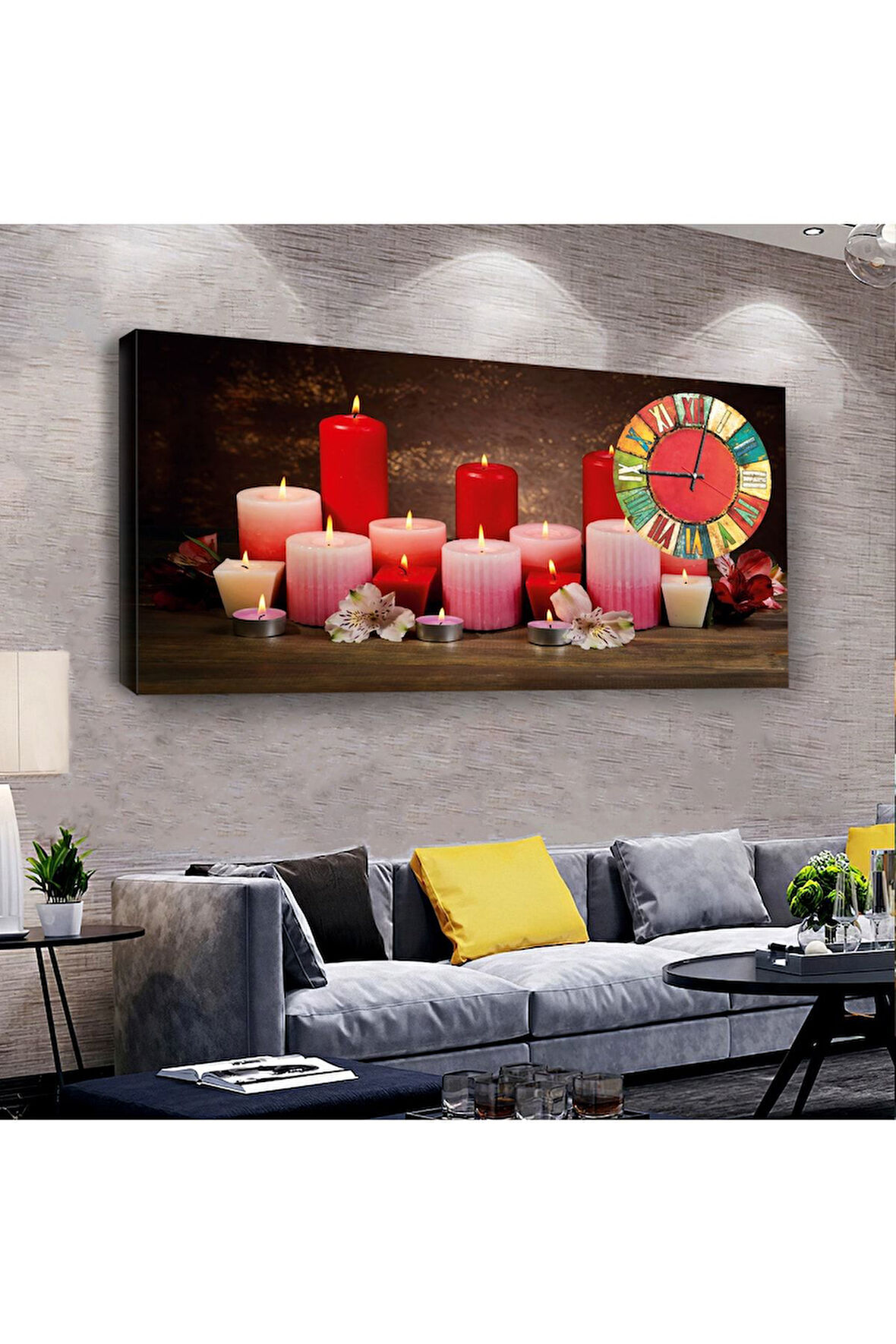Alevli Mum 120 X 60 Saatli Kanvas Tablo