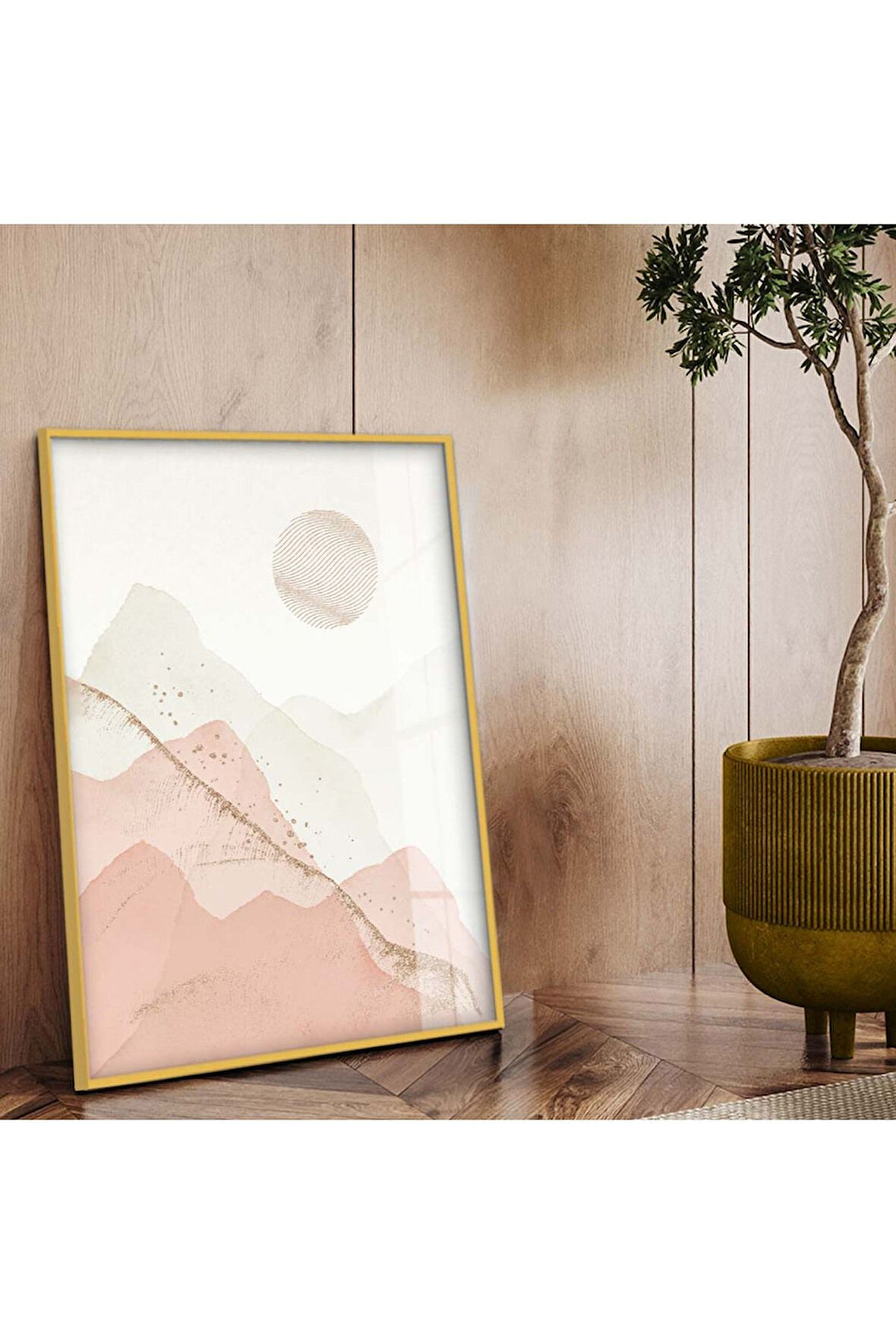 Gold Metal Çerçeveli Kolaj Çizim Kırılmaz Cam Tablo