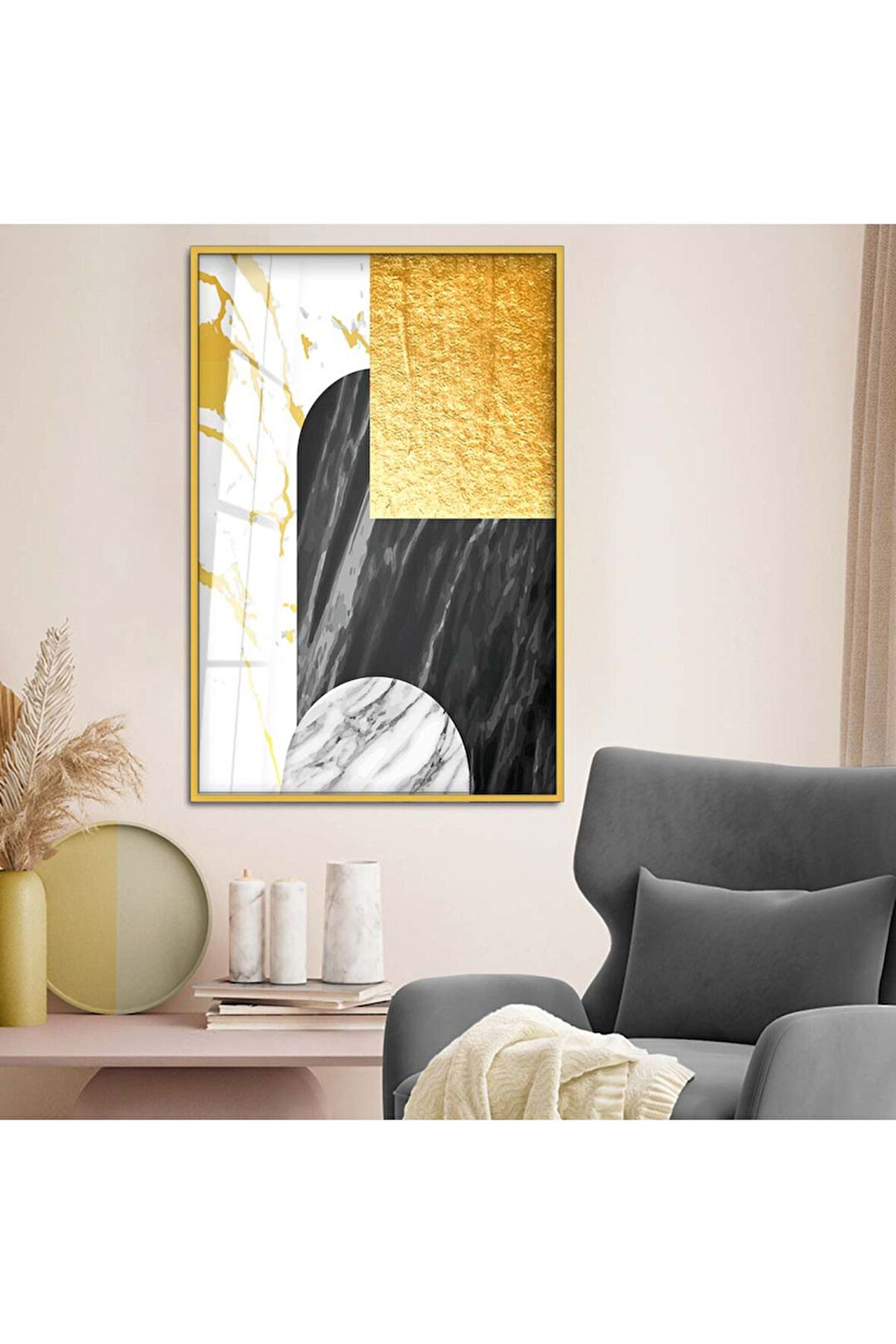 Gümüş Metal Çerçeveli Modern Çizim Kırılmaz Cam Tablo