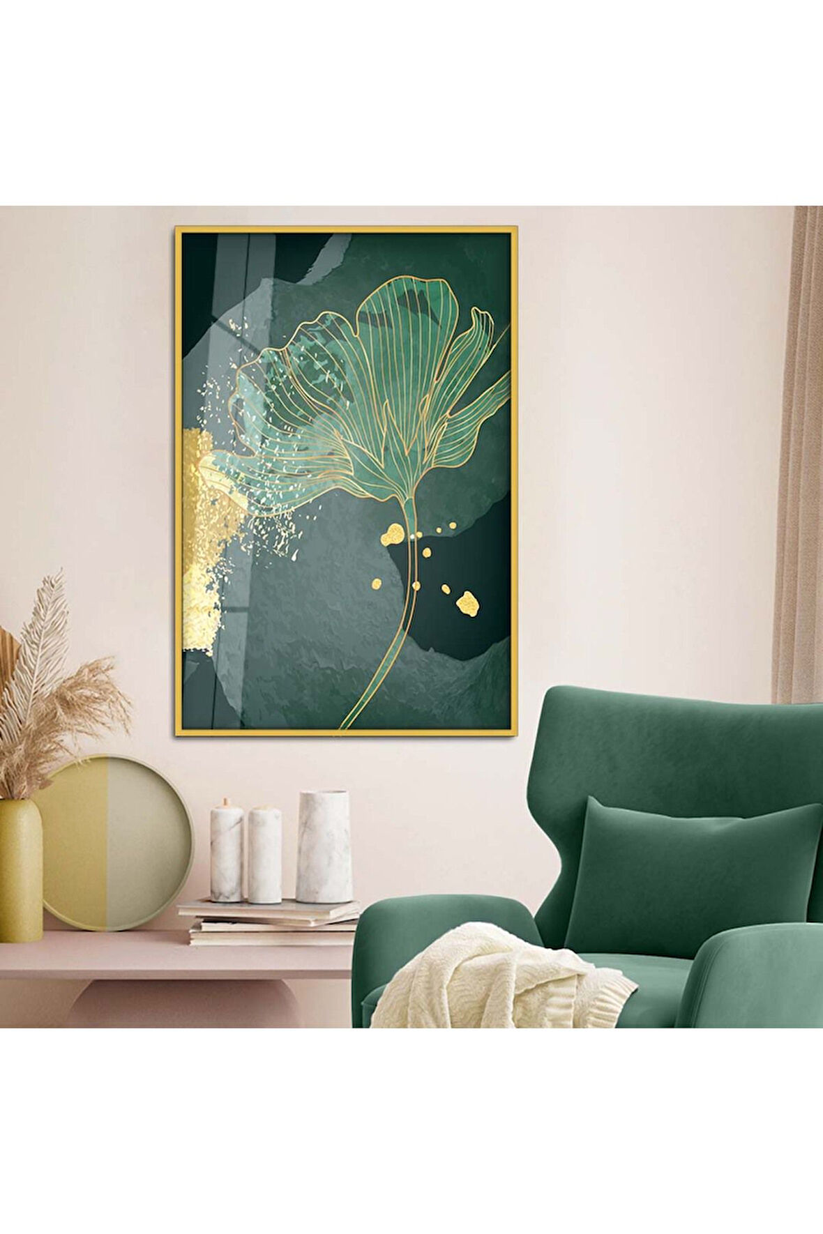 Gümüş Metal Çerçeveli Kolaj Çizim Çiçek Kırılmaz Cam Tablo