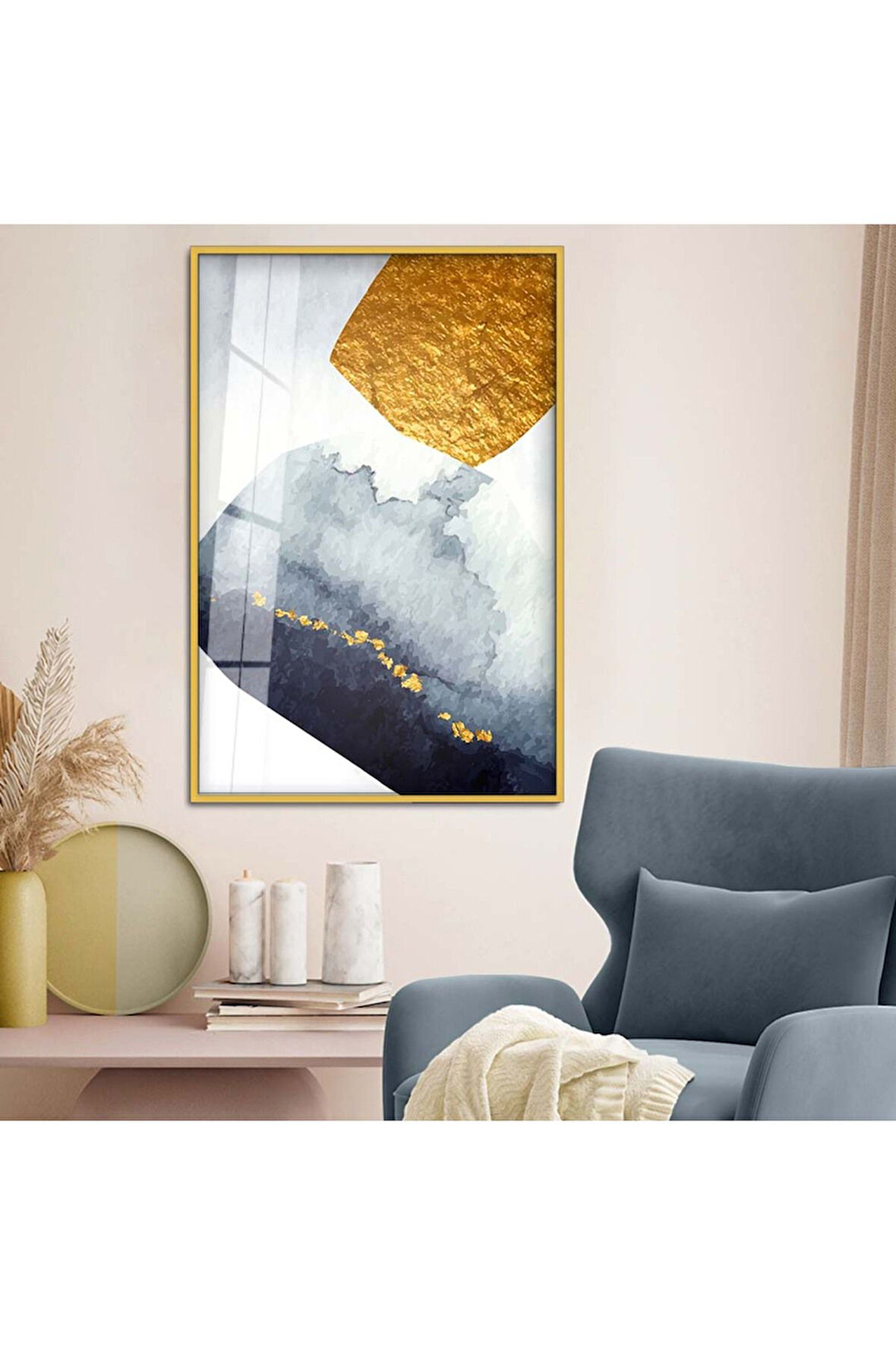 Siyah Metal Çerçeveli Soyut Tema Modern Çizim Kırılmaz Cam Tablo