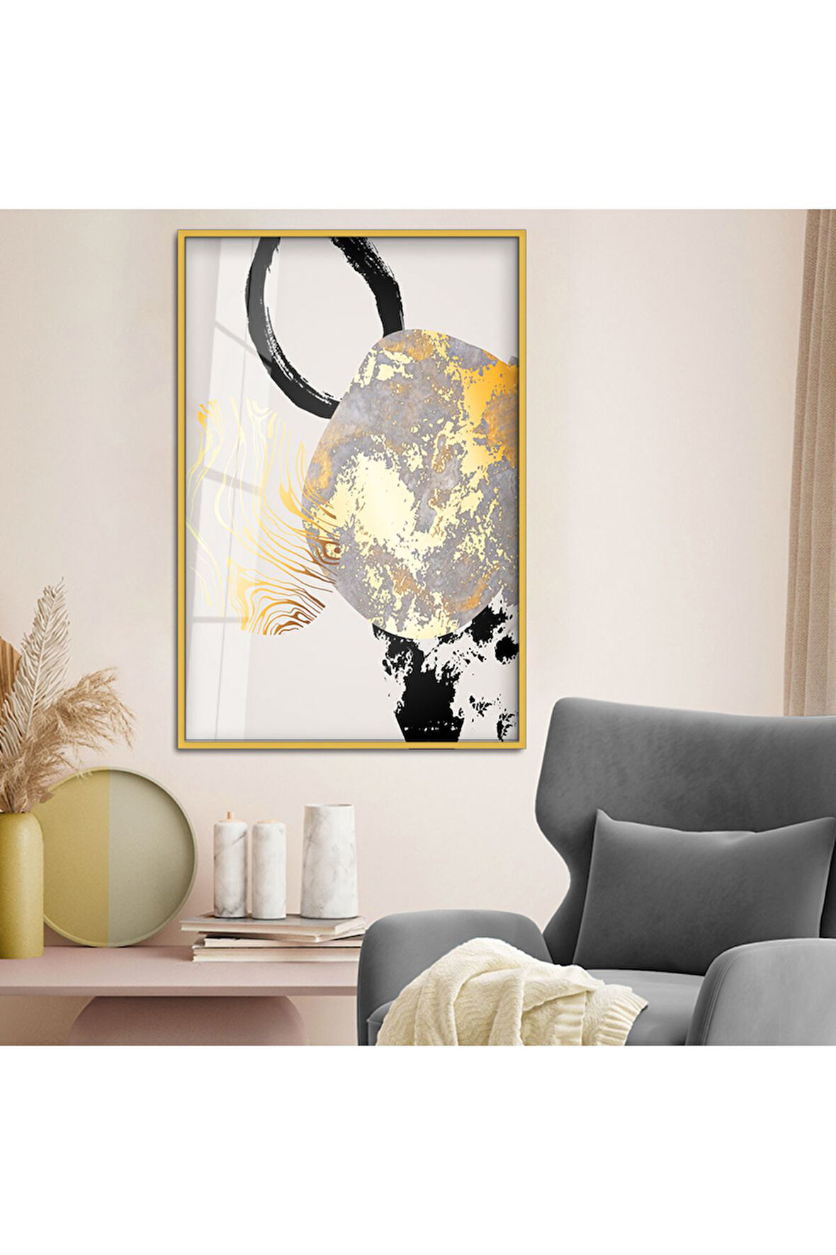 Gümüş Metal Çerçeveli Modern Çizim Kırılmaz Cam Tablo