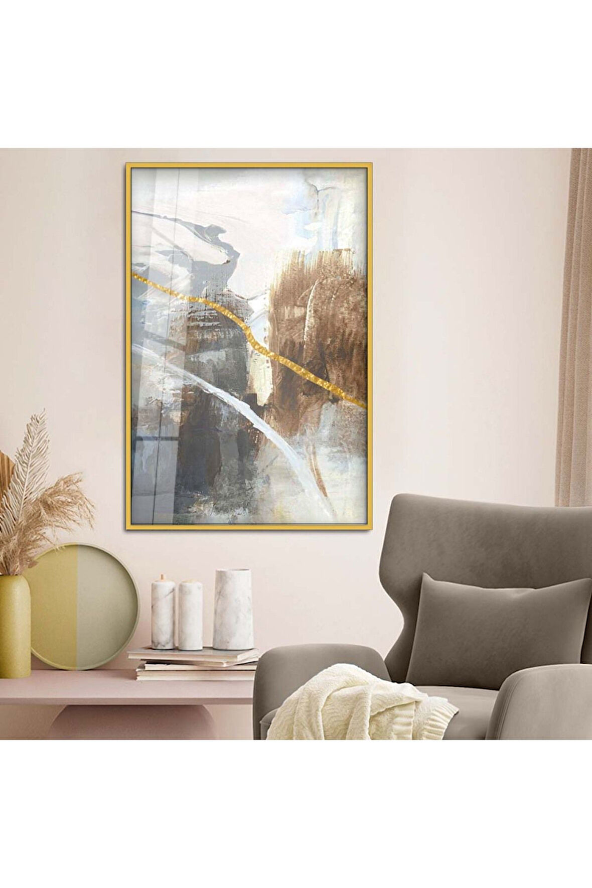 Gümüş Metal Çerçeveli Modern Çizim Soyut Tema Kırılmaz Cam Tablo