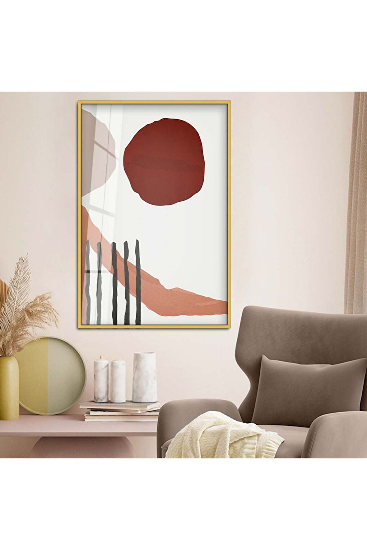 Siyah Metal Çerçeveli Kolaj Çizim Soyut Tema Kırılmaz Cam Tablo