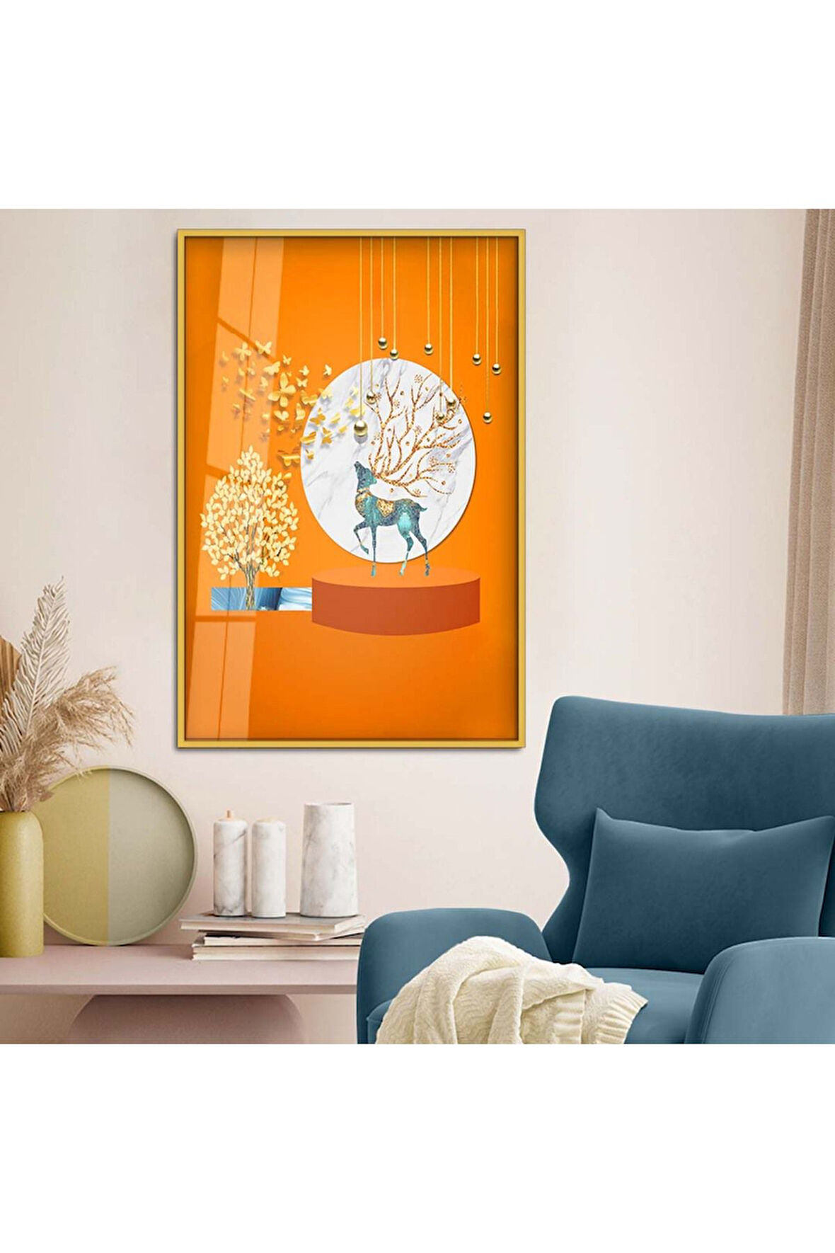 Gümüş Metal Çerçeveli Geometrik Çizim Hayvan Tema Kırılmaz Cam Tablo