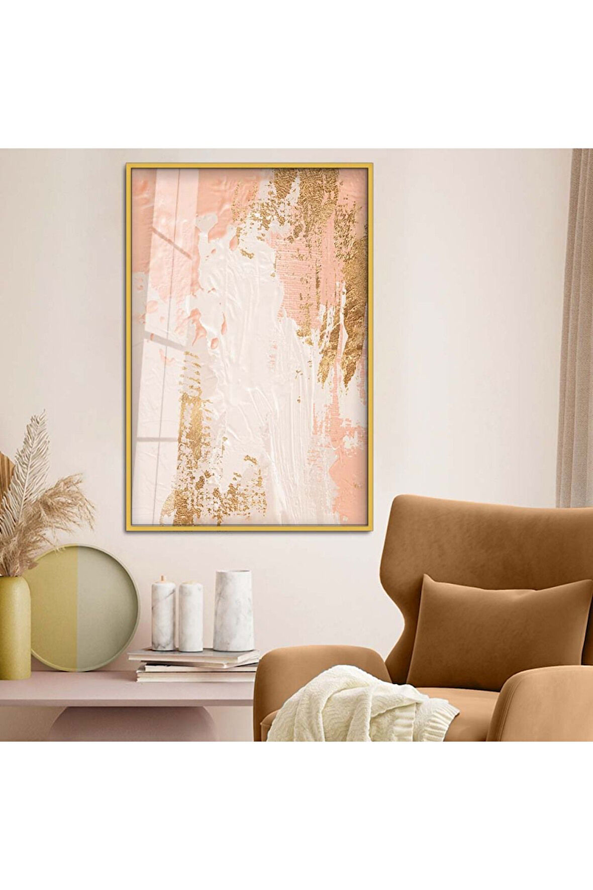 Siyah Metal Çerçeveli Soyut Tema Modern Çizim Kırılmaz Cam Tablo