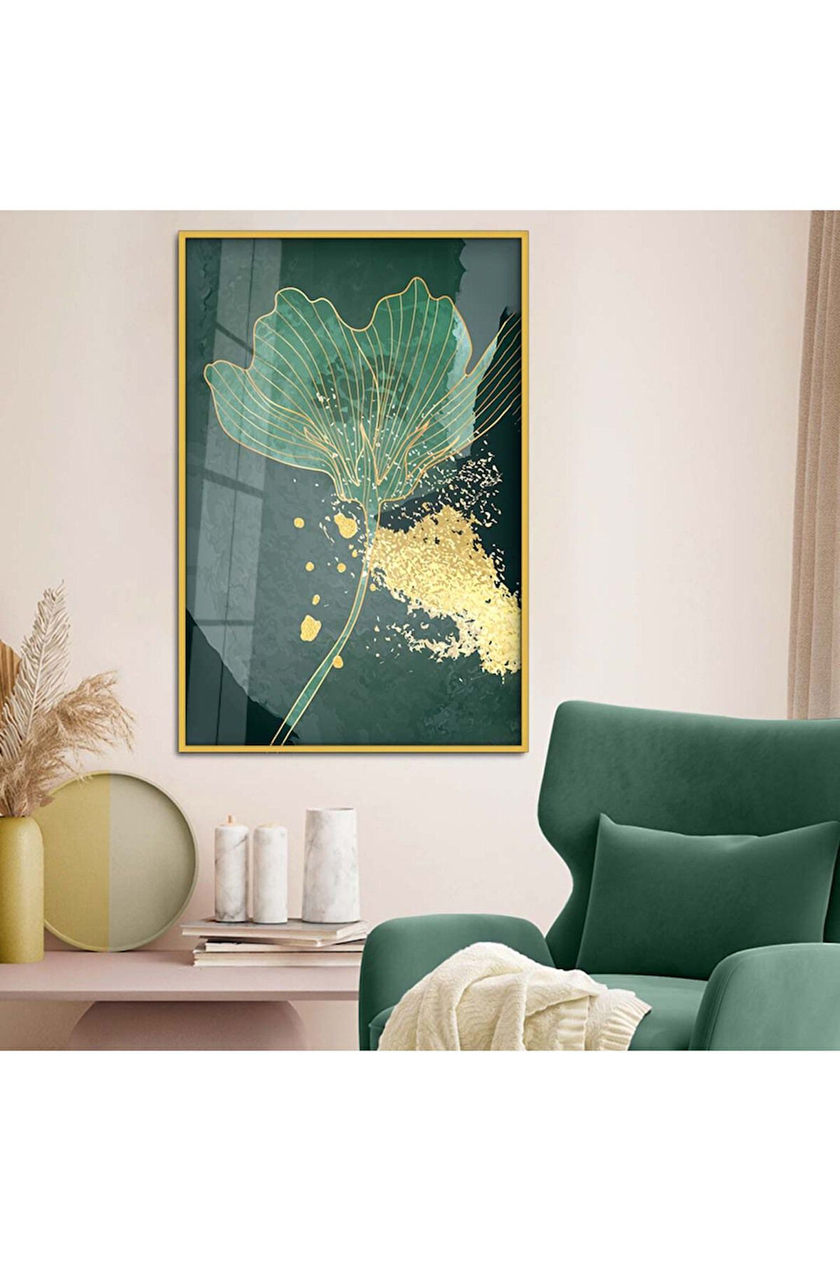 Siyah Metal Çerçeveli Kolaj Çizim Çiçek Kırılmaz Cam Tablo