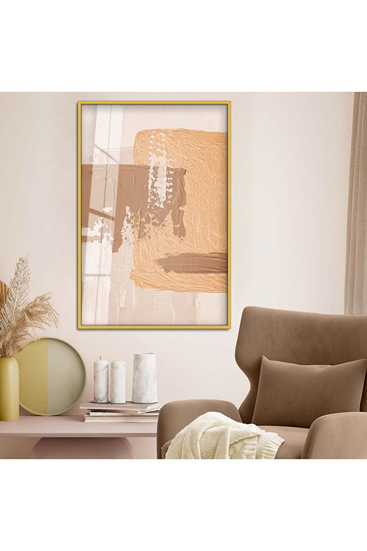 Gümüş Metal Çerçeveli Modern Çizim Soyut Tema Kırılmaz Cam Tablo