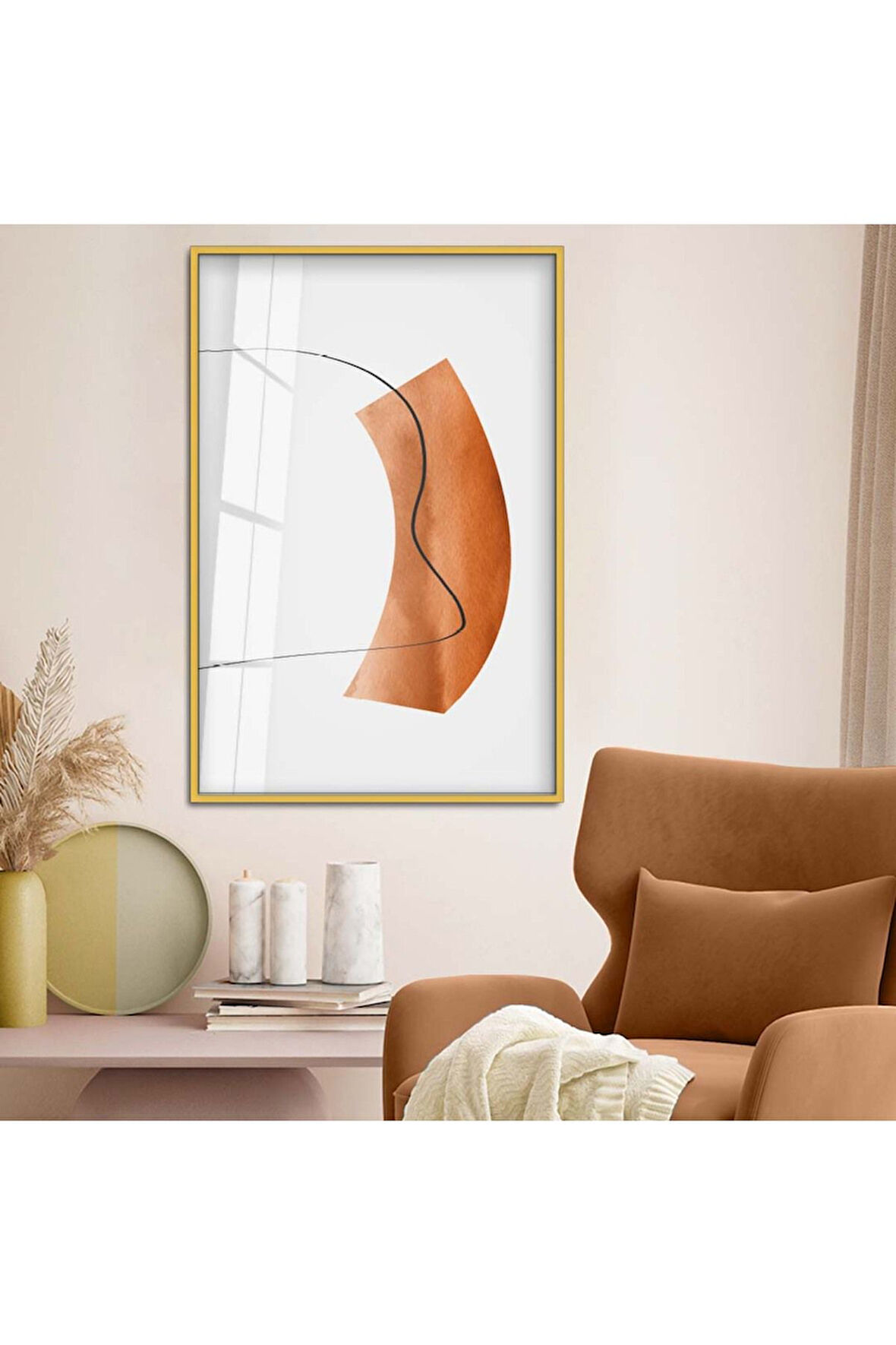 Siyah Metal Çerçeveli Modern Çizim Soyut Tema Kırılmaz Cam Tablo