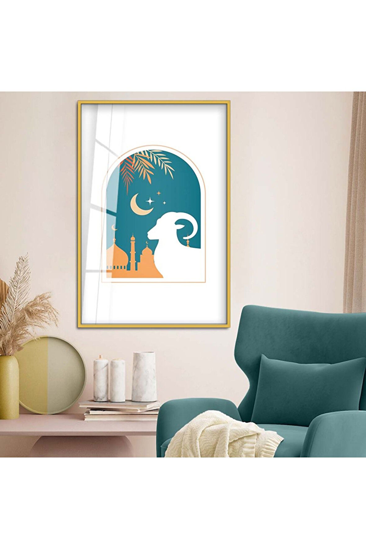 Gümüş Metal Çerçeveli Modern Çizim Keçi Figür Kırılmaz Cam Tablo