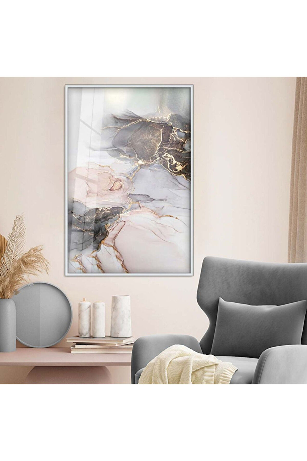 Siyah Metal Çerçeveli Modern Çizim Soyut Tema Kırılmaz Cam Tablo