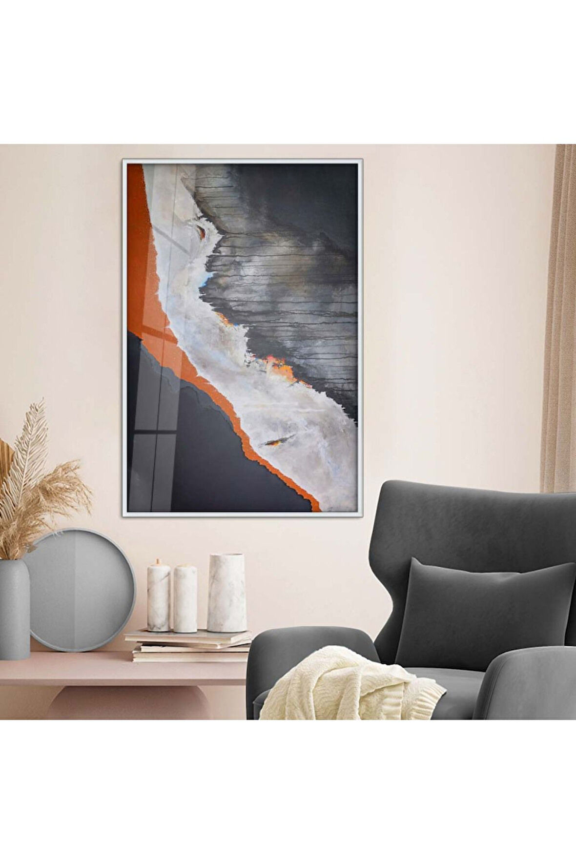 Gold Metal Çerçeveli Kolaj Çizim Kırılmaz Cam Tablo