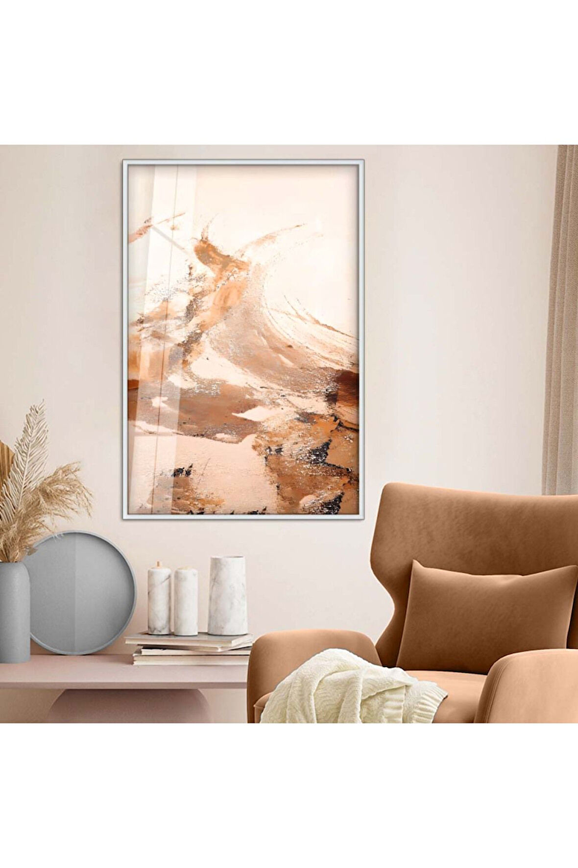 Siyah Metal Çerçeveli Modern Çizim Soyut Tema Kırılmaz Cam Tablo