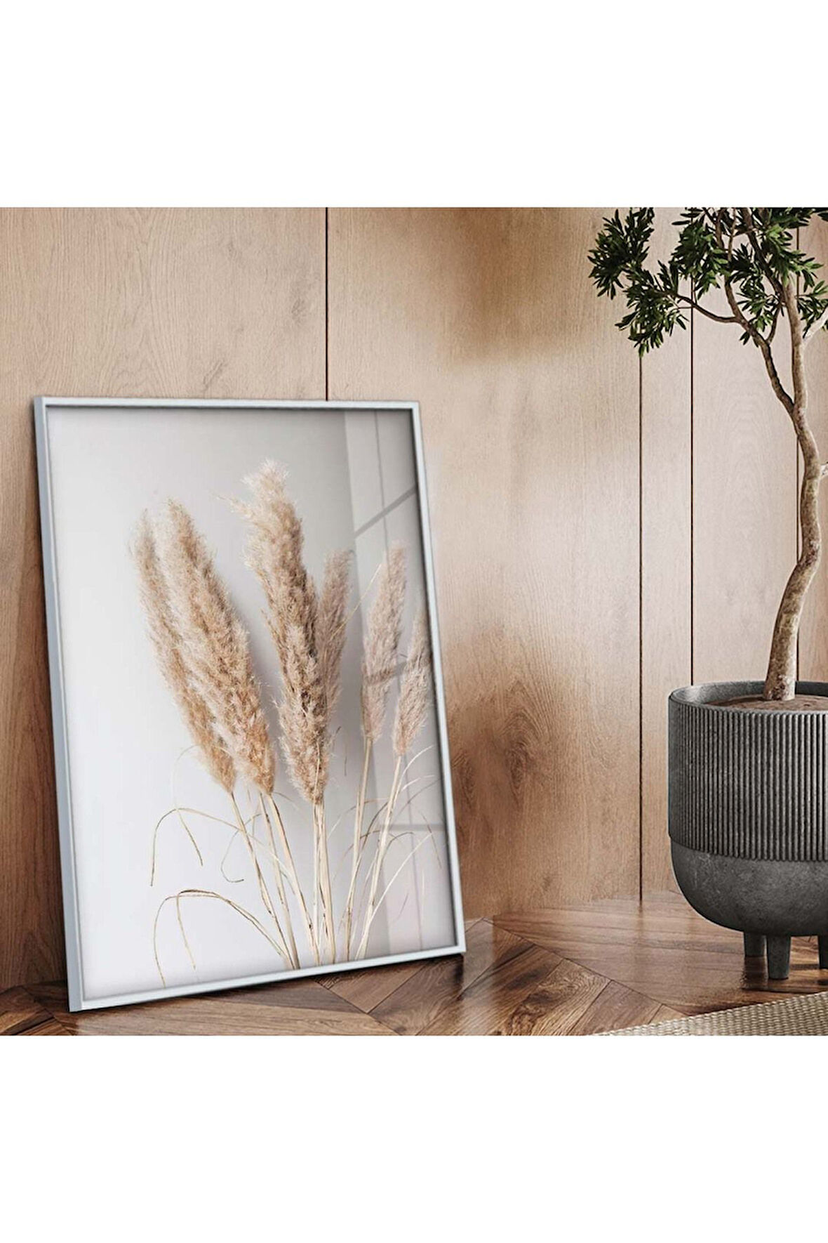 Gümüş Metal Çerçeveli Kurutulmuş Çiçek Kırılmaz Cam Tablo