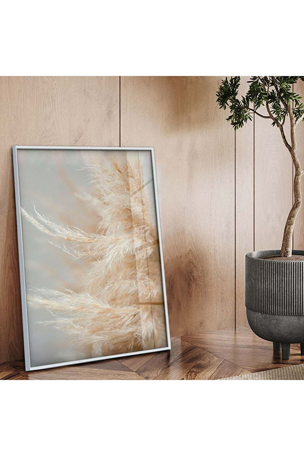 Gümüş Metal Çerçeveli Kurutulmuş Çiçek Kırılmaz Cam Tablo