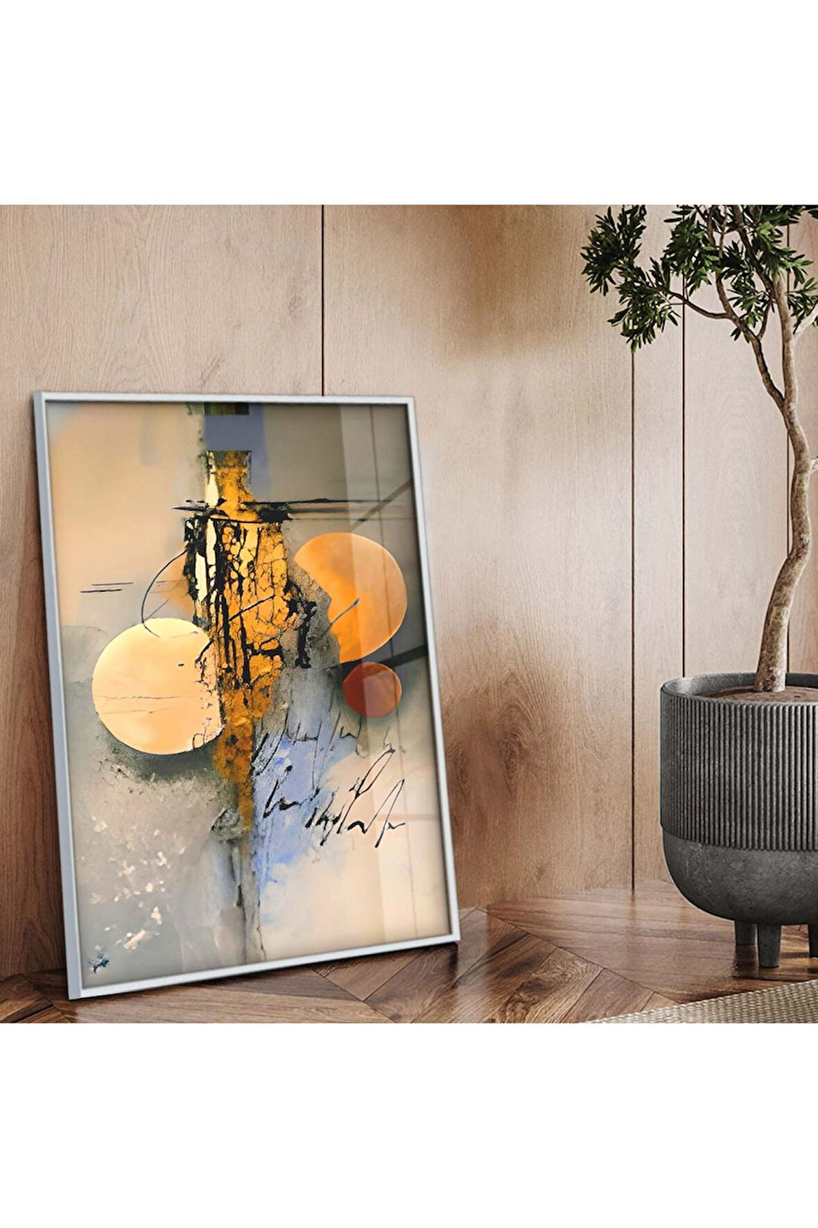 Gümüş Metal Çerçeveli Modern Çizim Kırılmaz Cam Tablo