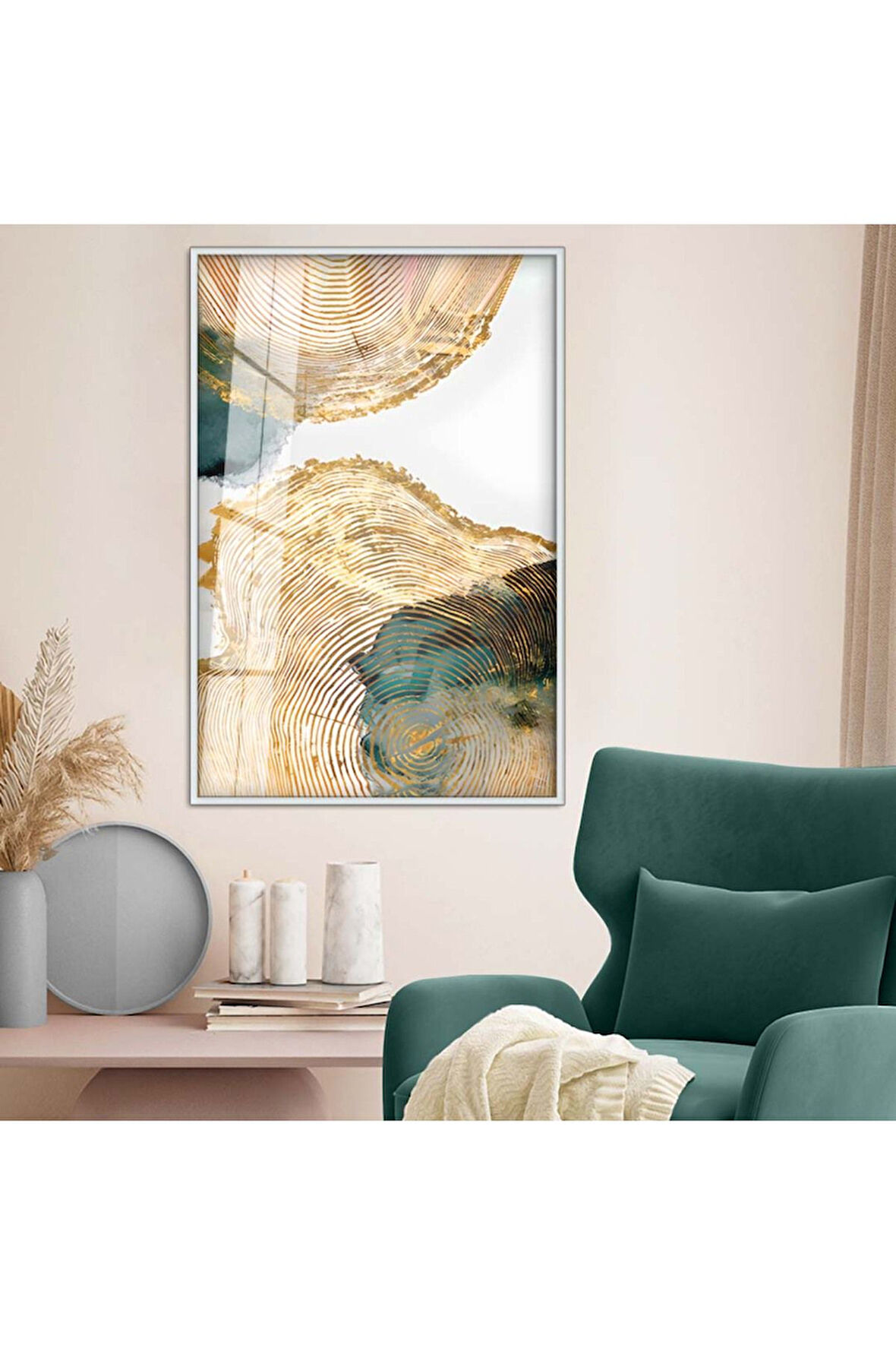 Siyah Metal Çerçeveli Soyut Tema Modern Çizim Kırılmaz Cam Tablo