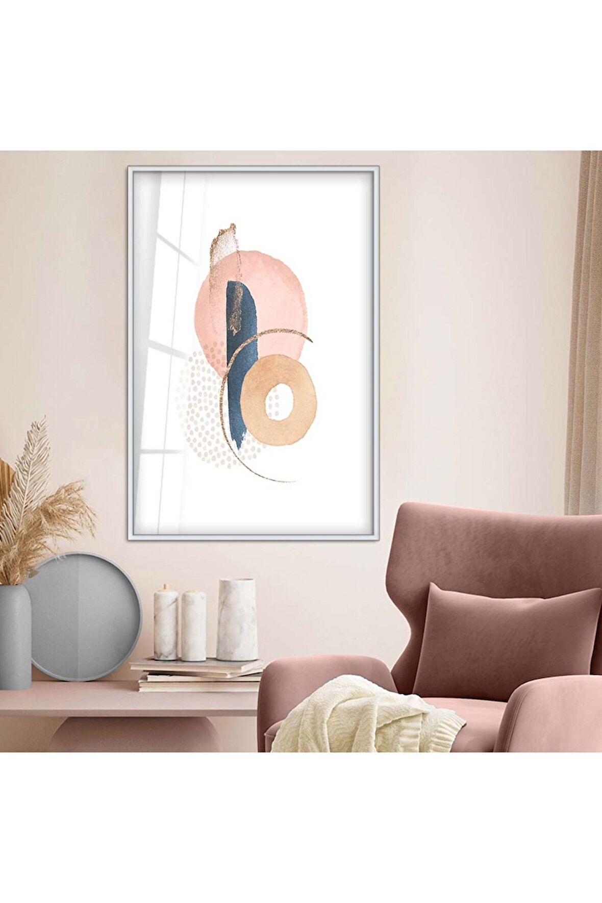 Siyah Metal Çerçeveli Kolaj Çizim Soyut Tema Kırılmaz Cam Tablo