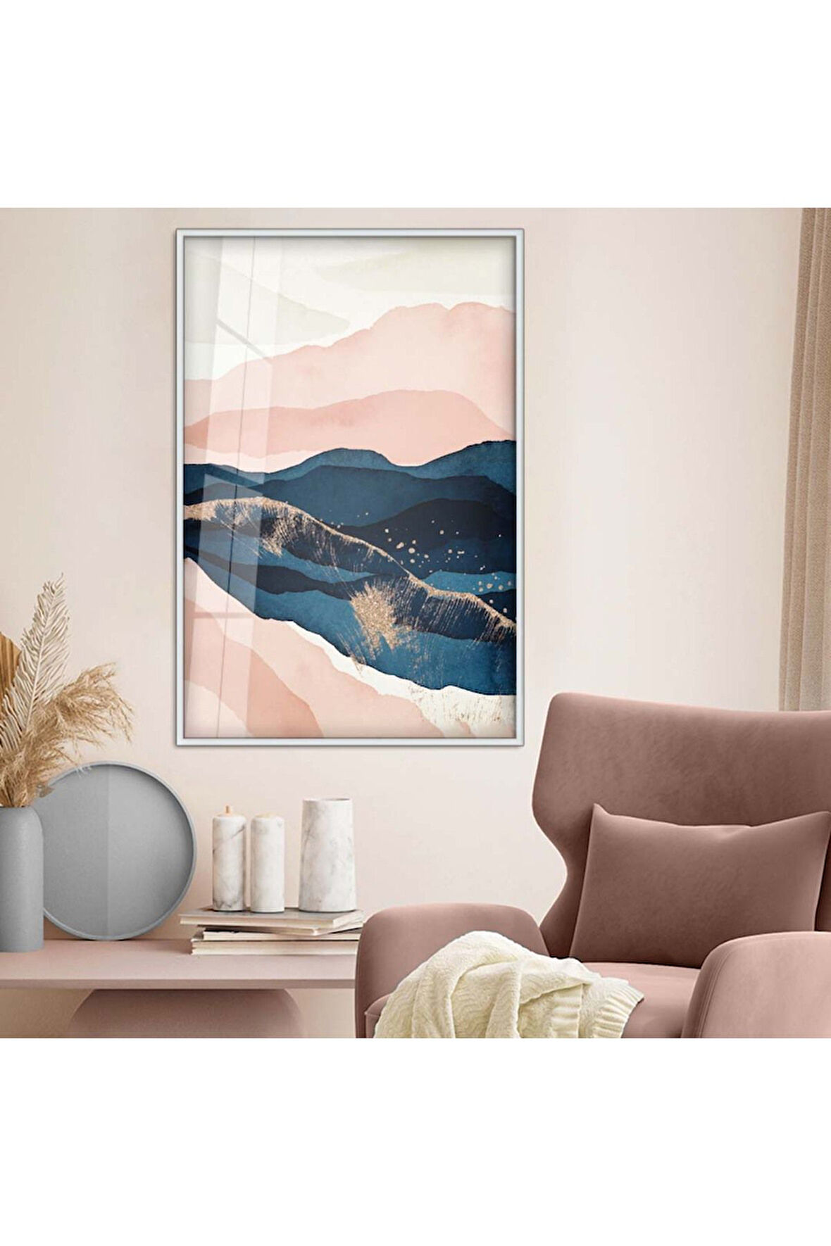 Siyah Metal Çerçeveli Kolaj Çizim Kırılmaz Cam Tablo