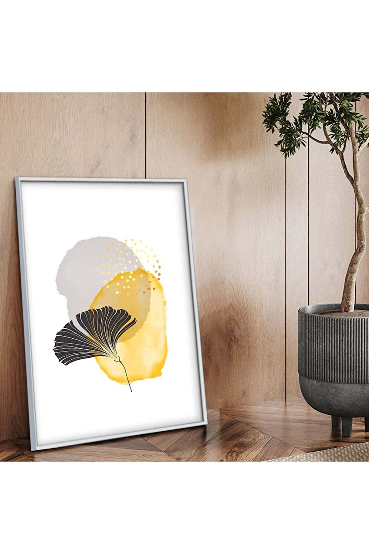 Gümüş Metal Çerçeveli Kolaj Çizim Çiçek Kırılmaz Cam Tablo