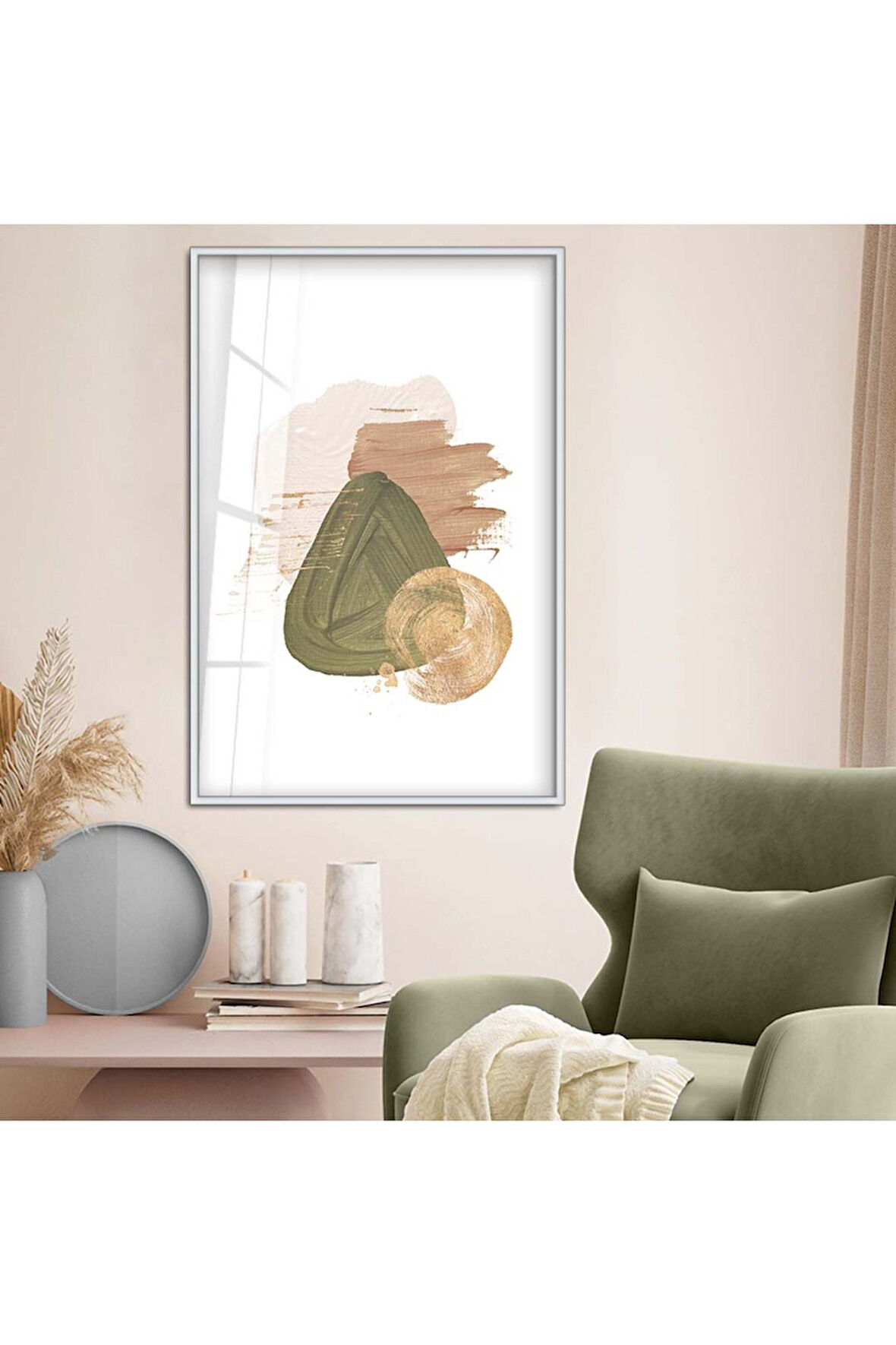 Siyah Metal Çerçeveli Kolaj Çizim Soyut Tema Kırılmaz Cam Tablo