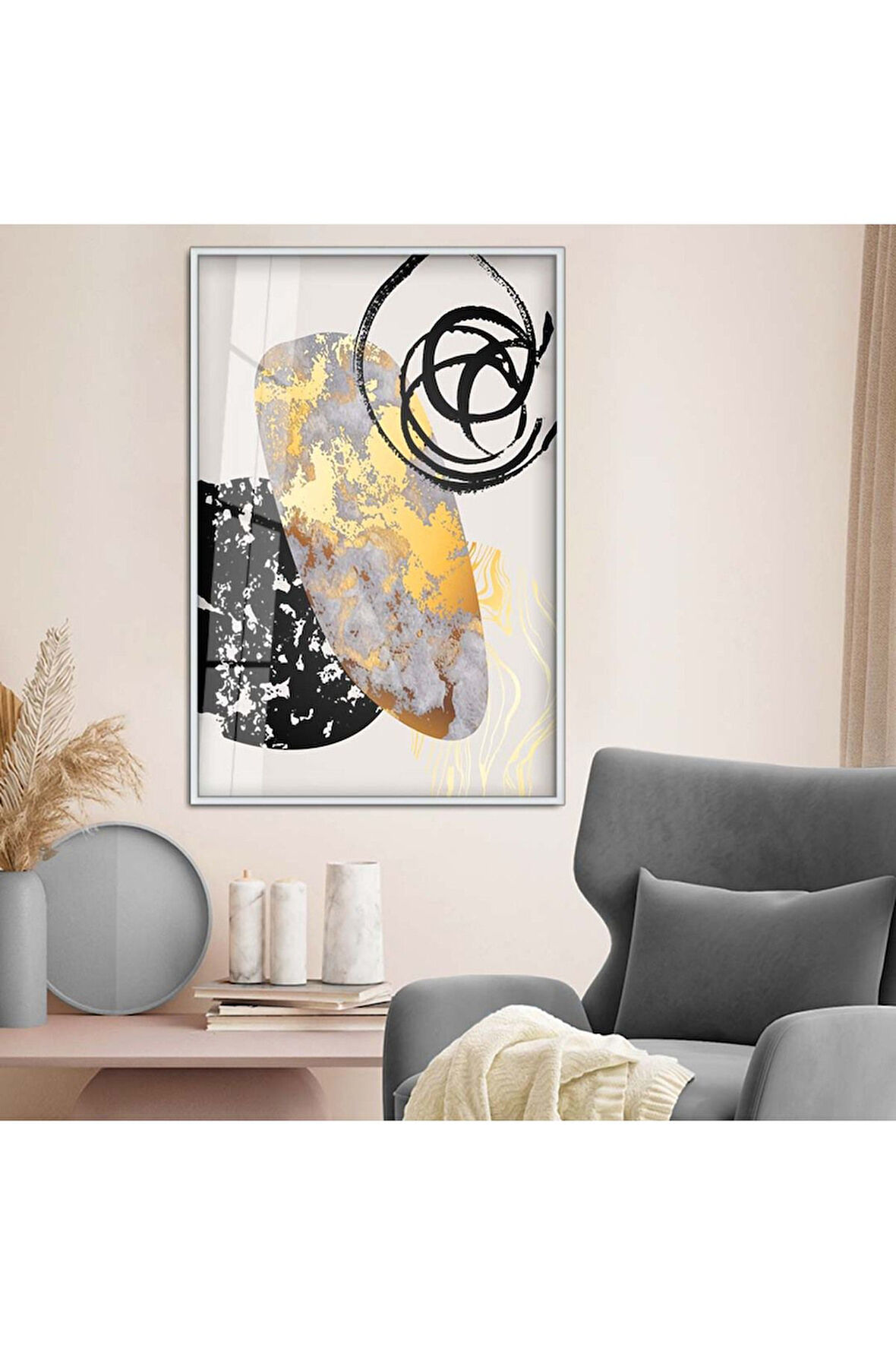 Siyah Metal Çerçeveli Modern Çizim Kırılmaz Cam Tablo