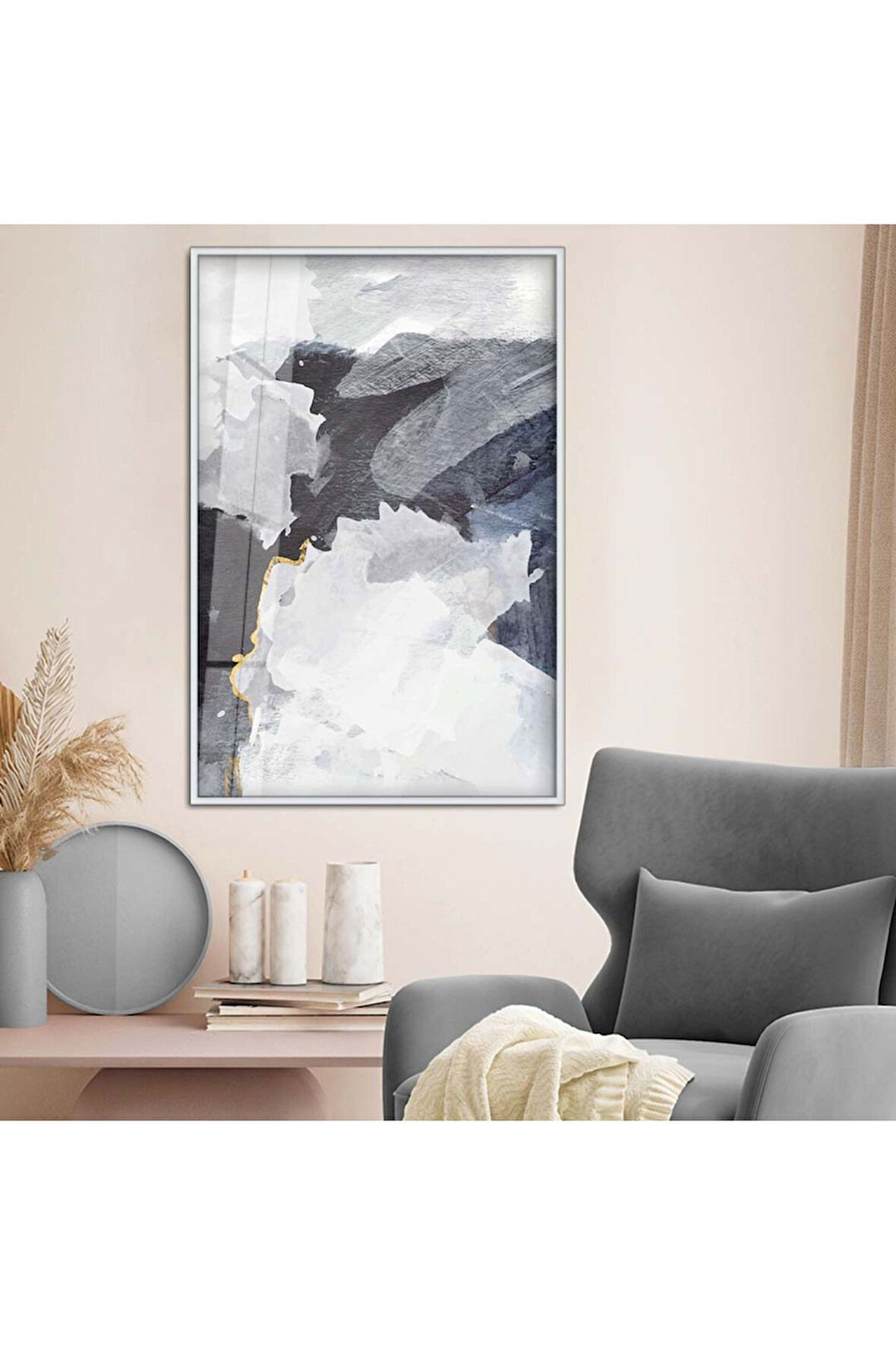 Siyah Metal Çerçeveli Modern Çizim Soyut Tema Kırılmaz Cam Tablo