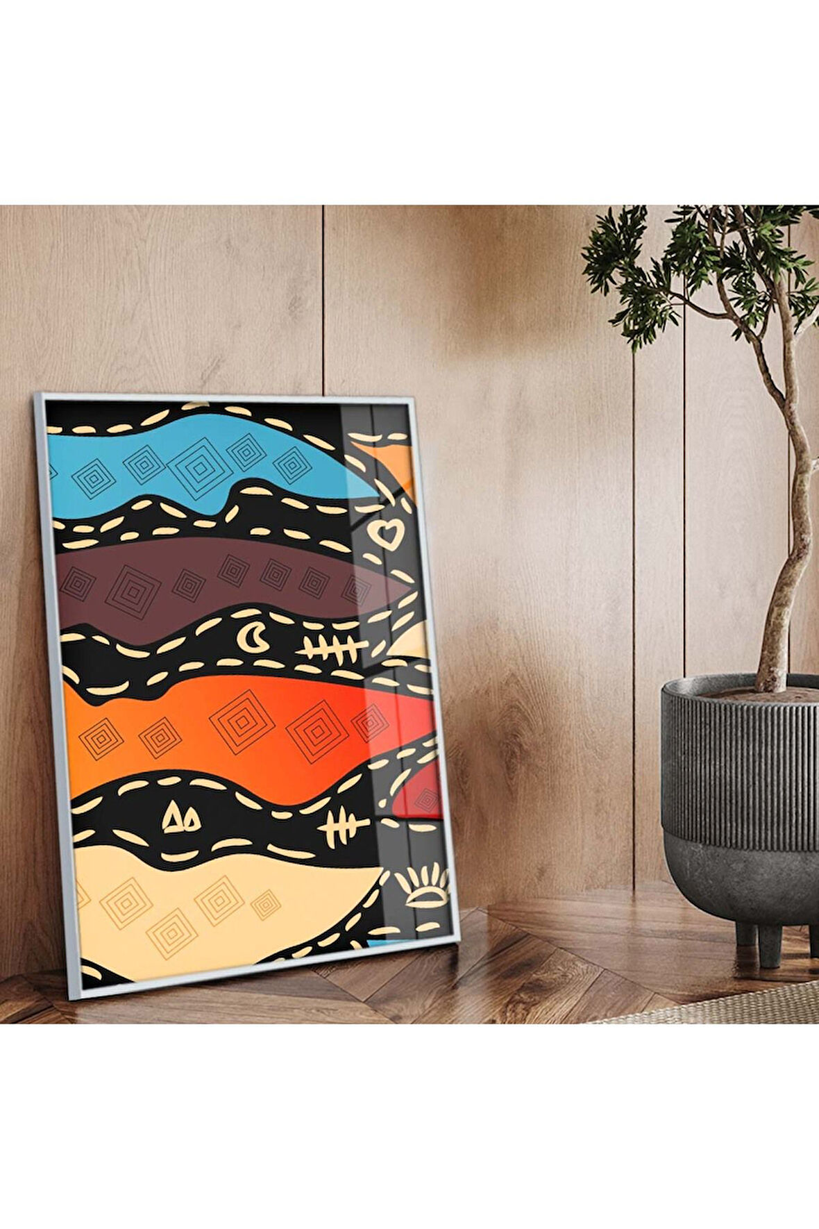 Gümüş Metal Çerçeveli Modern Çizim Kırılmaz Cam Tablo