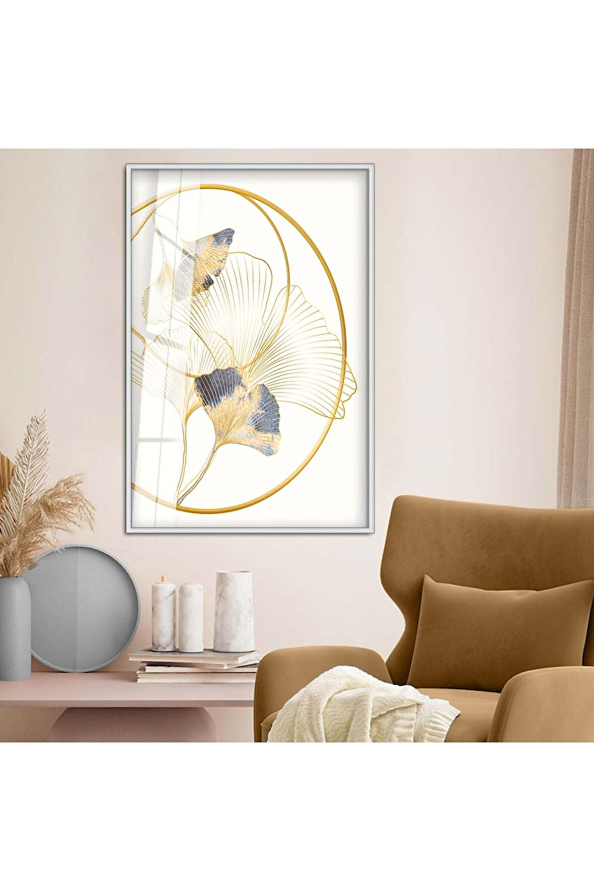 Siyah Metal Çerçeveli Kolaj Çizim Çiçek Desen Kırılmaz Cam Tablo