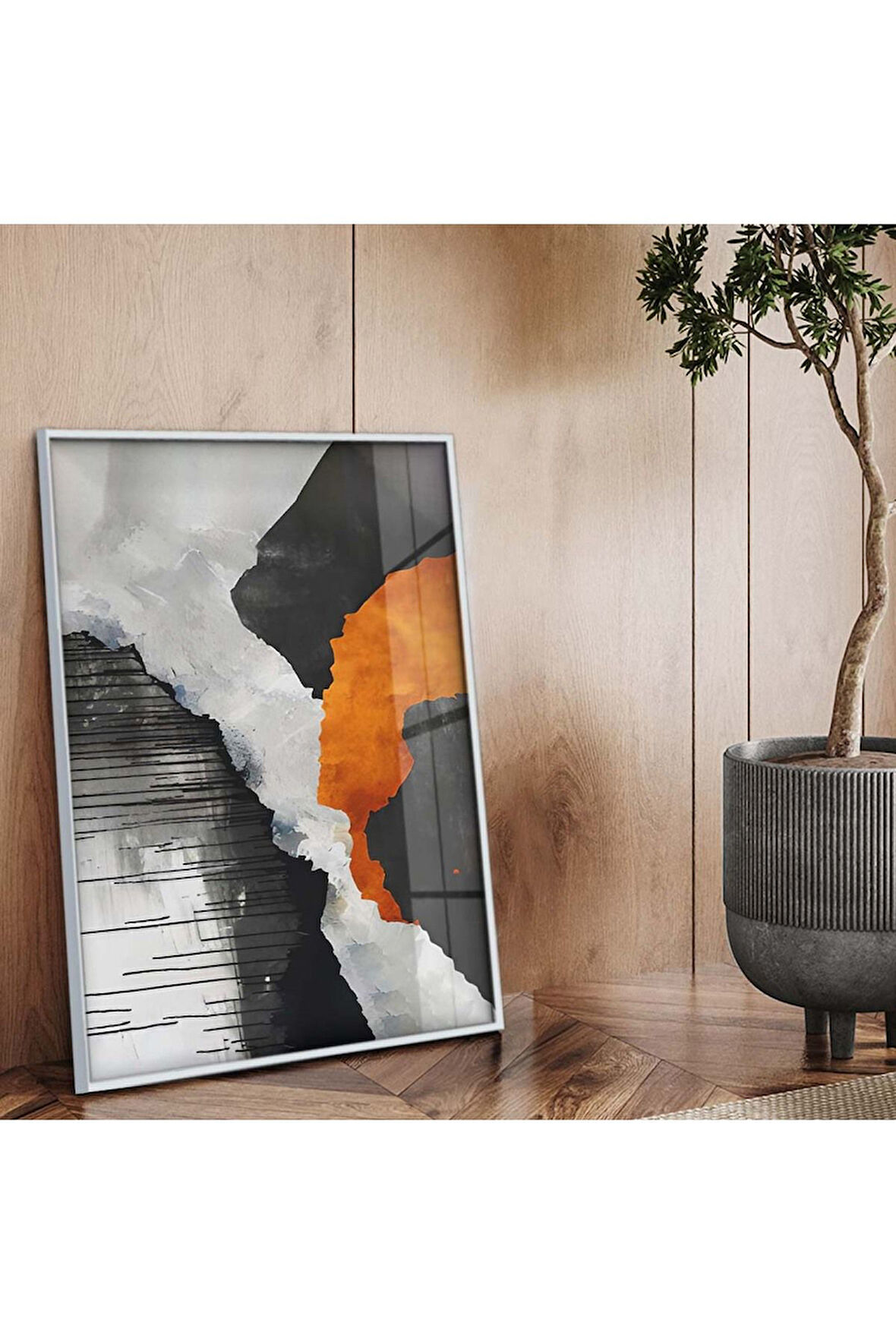 Gümüş Metal Çerçeveli Kolaj Çizim Kırılmaz Cam Tablo