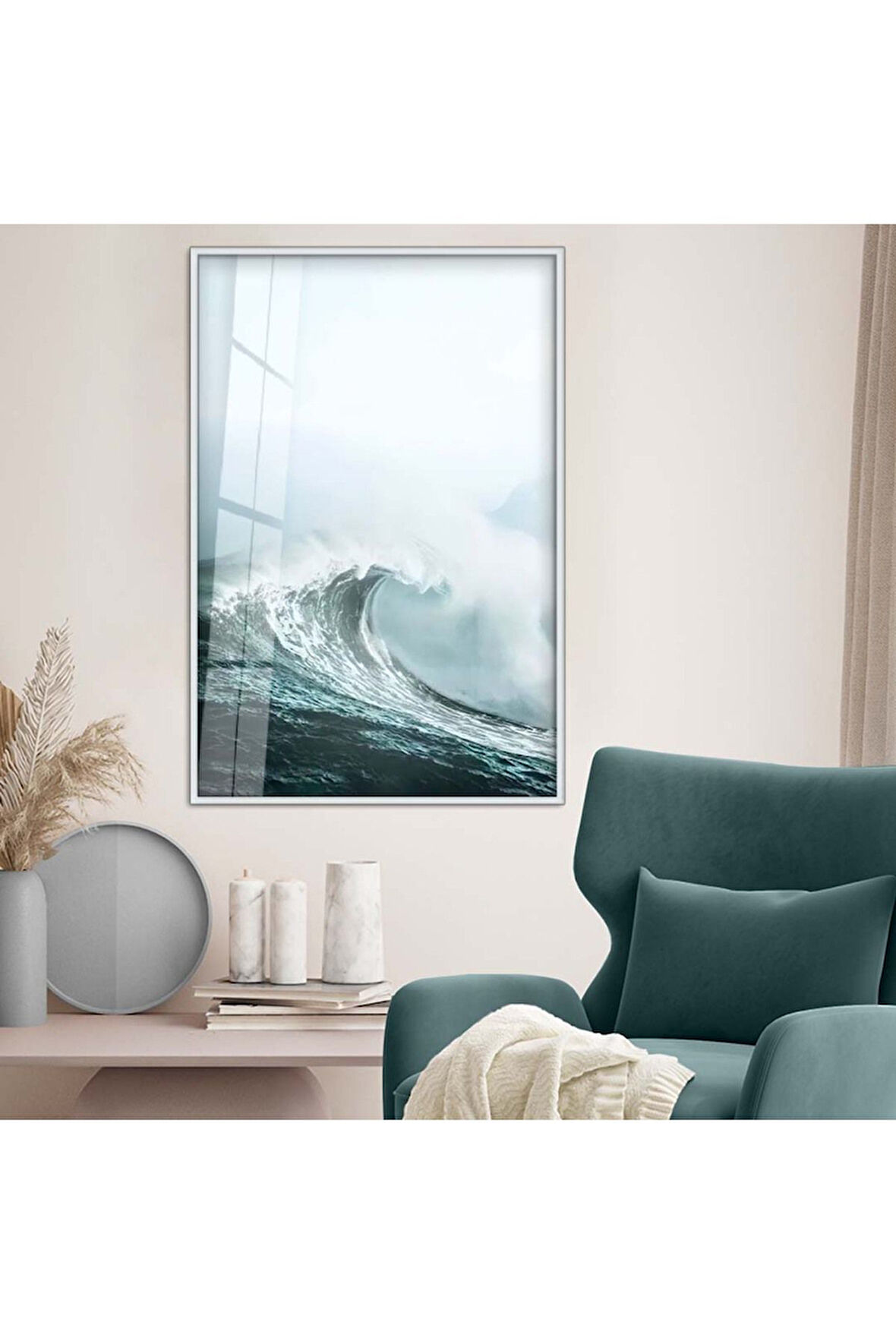 Siyah Metal Çerçeveli Dalga Tema Kırılmaz Cam Tablo