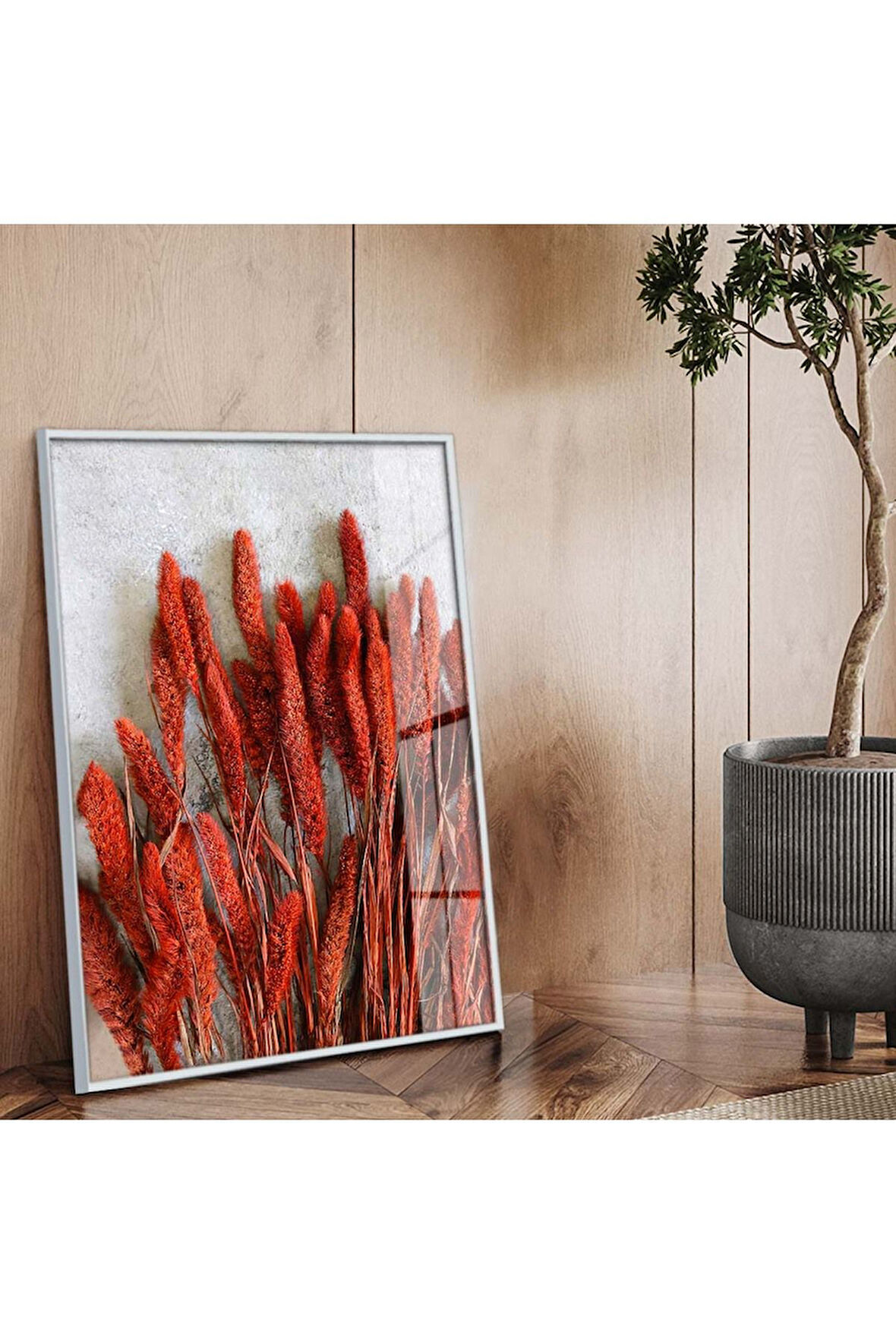 Gümüş Metal Çerçeveli Renkli Çiçek Kırılmaz Cam Tablo